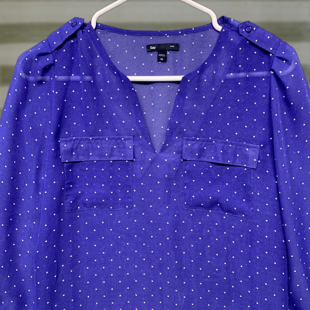Gap Gap Tunic Women XS Blue 2 Pockets Polka Dot 3/4 Sleeve V-Neck Pullover Women's Tunic Size XS / US 0-2 / IT 36-38 - 1 Thumbnail