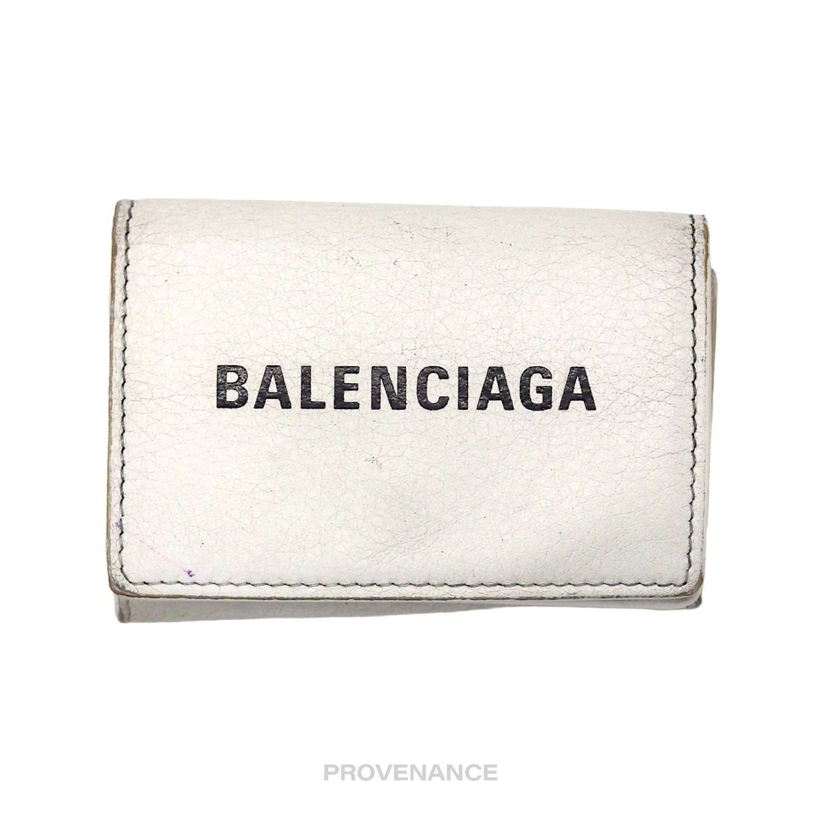 image of Balenciaga Logo Trifold Wallet - White Leather, Women's