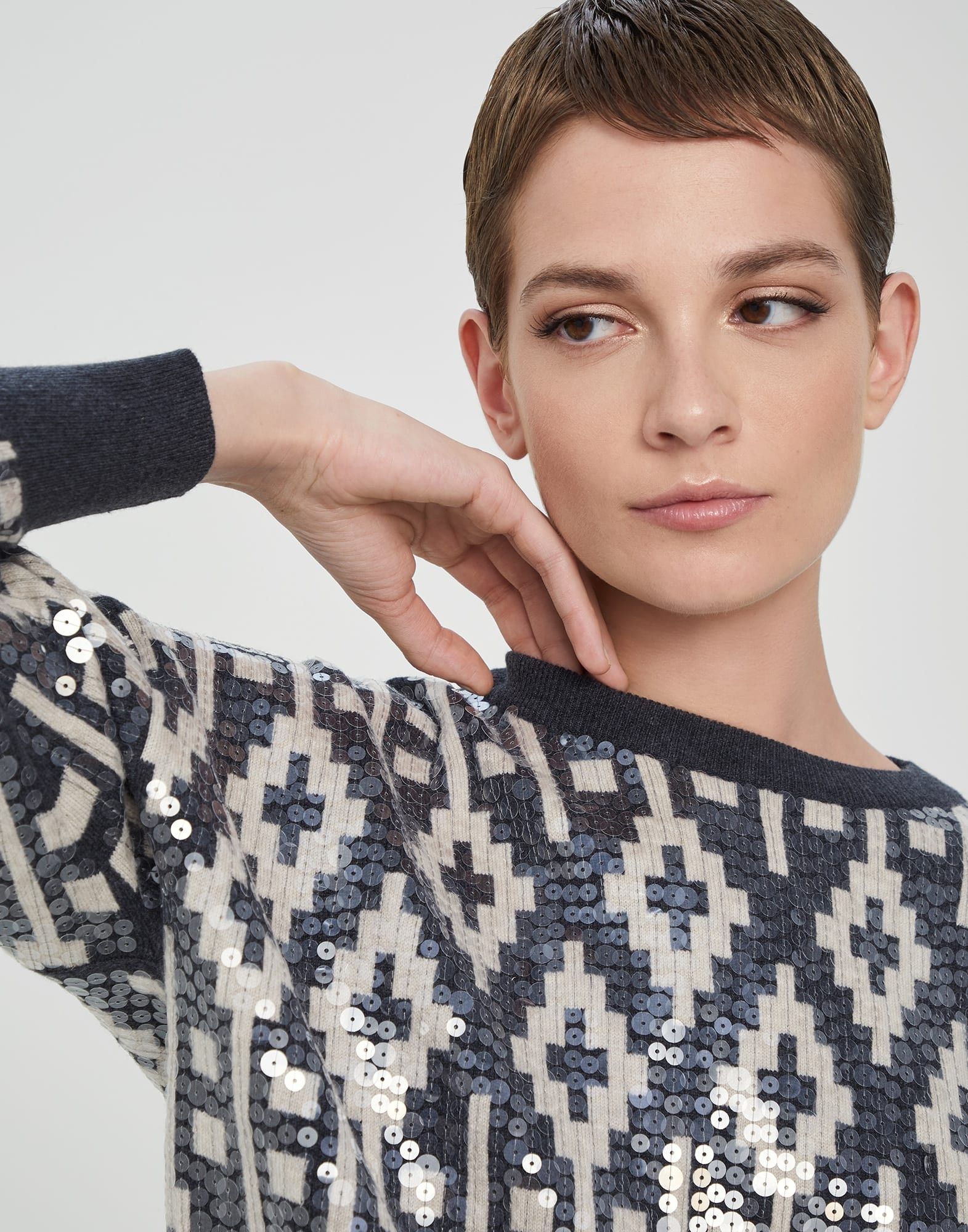 Brunello Cucinelli o1y0825 Crewneck Sweater in Black/Ivory Size S / US 4 / IT 40 - 2 Thumbnail