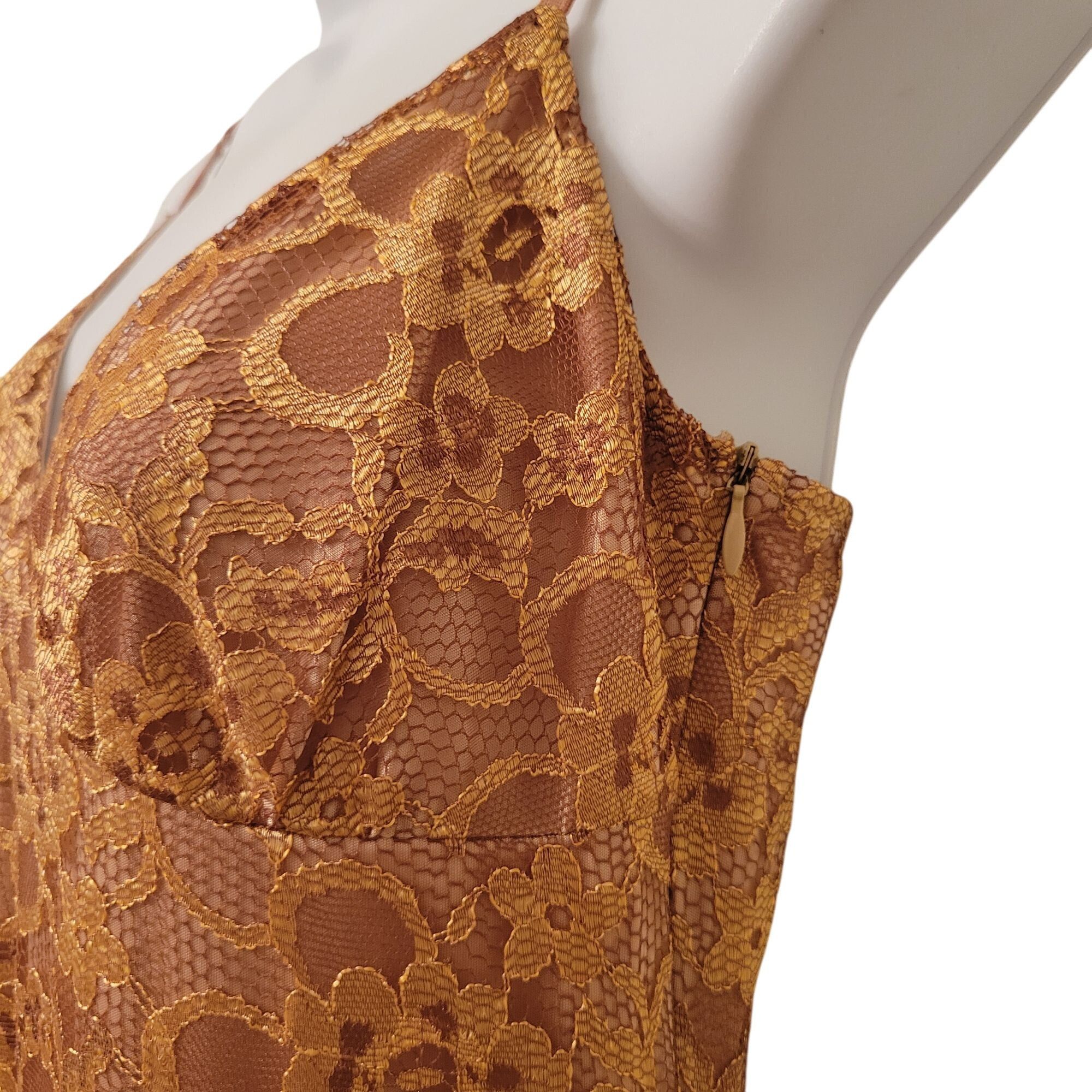 Vintage Devan 4 Gold Floral Lace Sleeveless Midi Slip Dress Made In Size S / US 4 / IT 40 - 3 Thumbnail