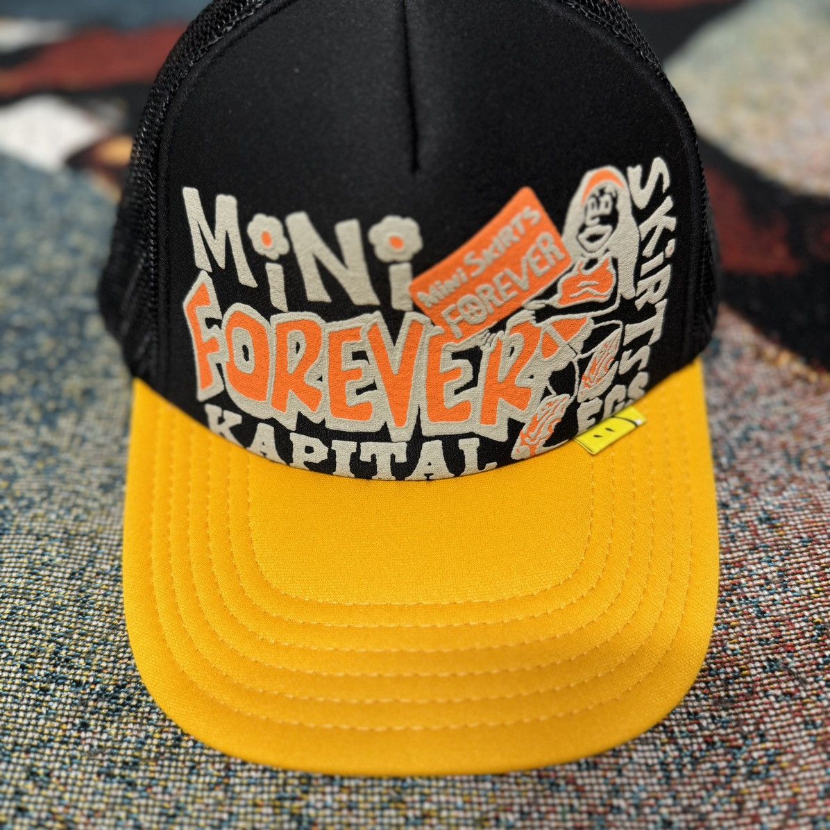 Kapital × Kapital Kountry KAPITAL LEGS MINI SKIRTS FOREVER TRUCKER HAT BLACK/GOLD Size ONE SIZE - 2 Thumbnail