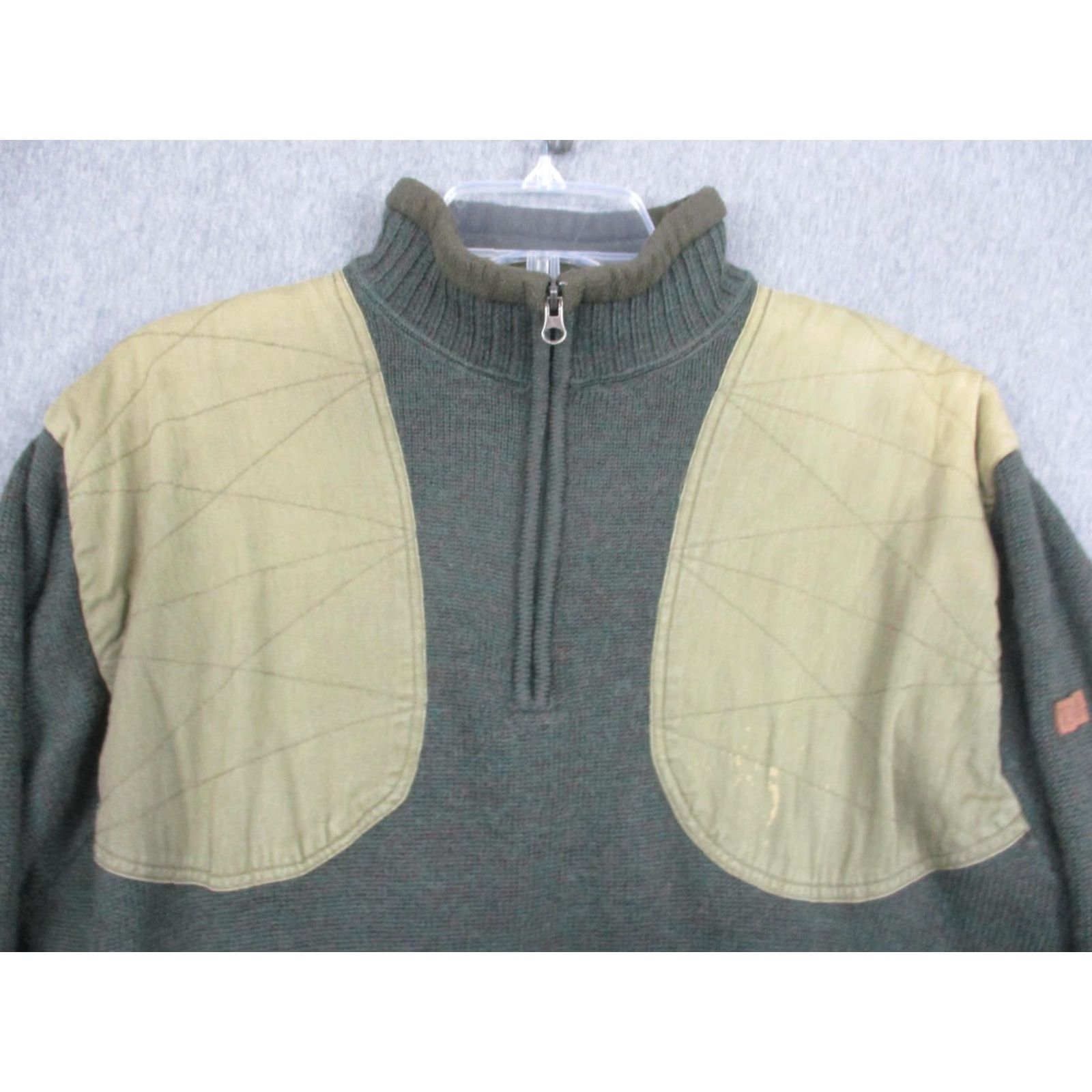 Vintage Beretta Mens Sweater Long Sleeve Green Wool Lined 1/4 Zip Mock Neck Shooting Patch Quilted Shoulders Padded" Size US M / EU 48-50 / 2 - 4 Thumbnail