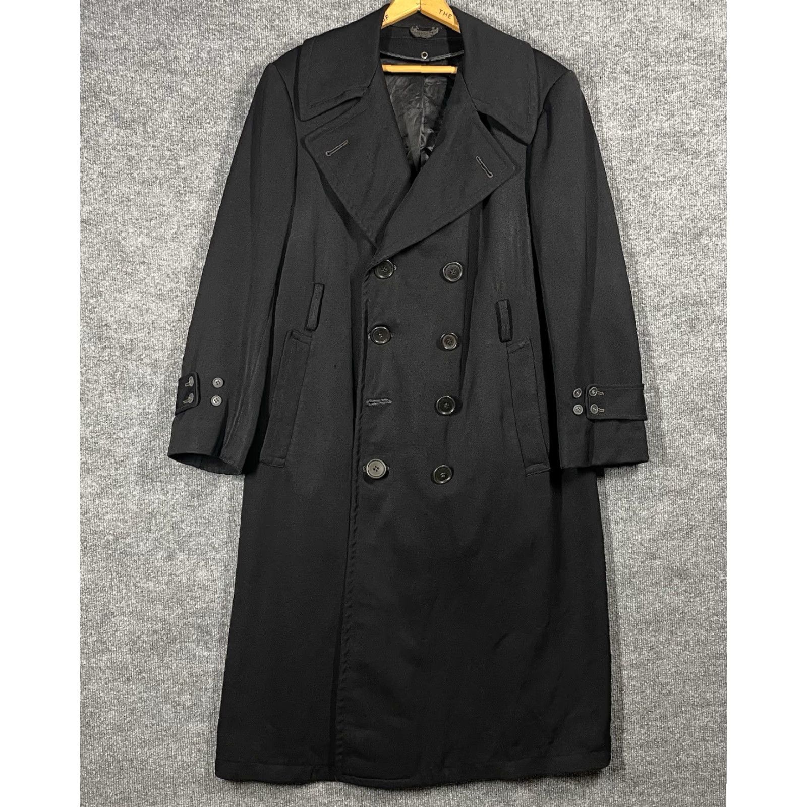 Vintage VINTAGE WWII 40s Gabardine Whipcord Trench Coat Mens 38 Black Wool Military USN Size US XXS / EU 40 - 2 Thumbnail