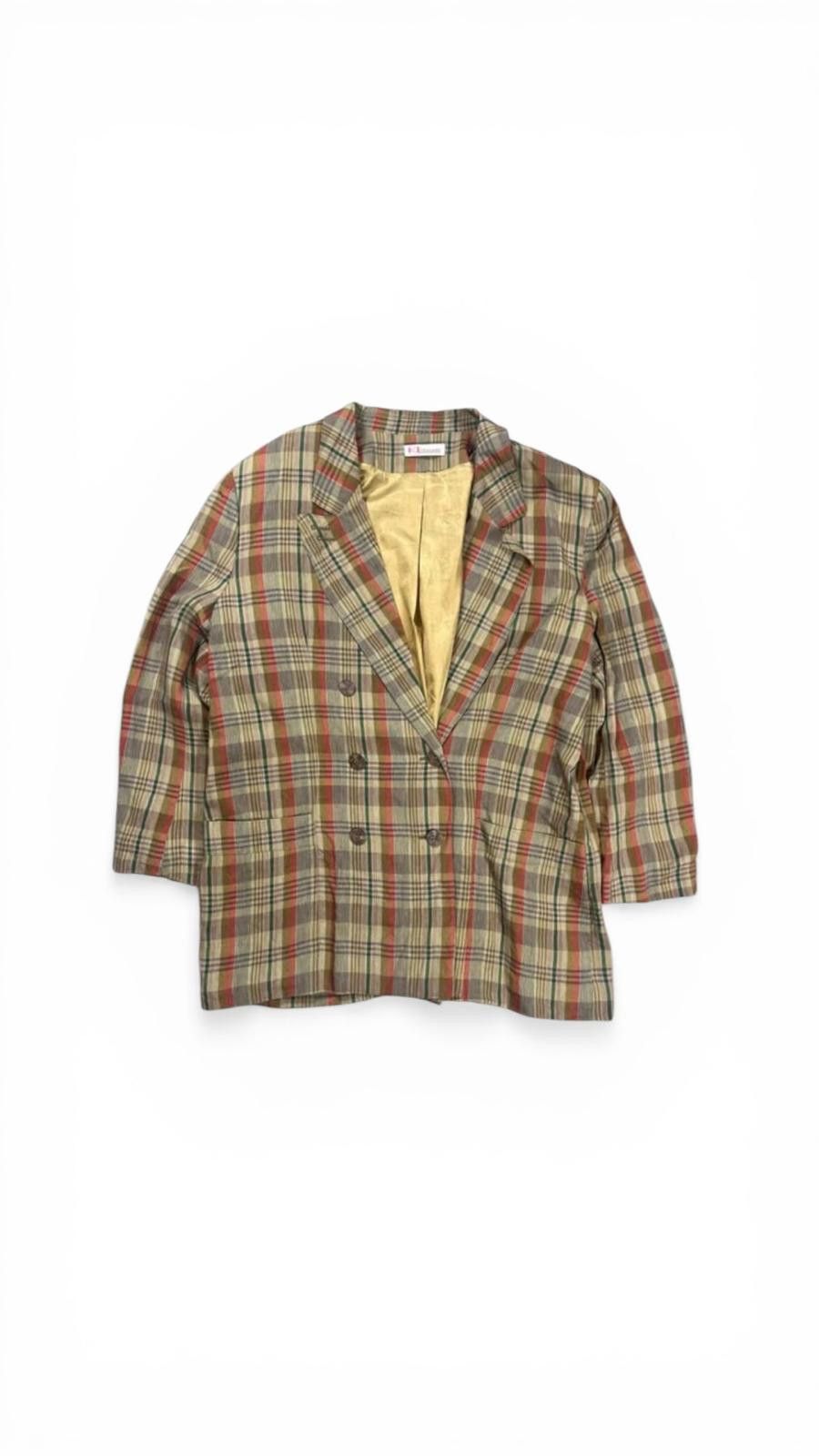Karl Lagerfeld KL Karl Lagerfeld 90s Plaid Linen Blazer Double Breasted XL Size L / US 10 / IT 46 - 1 Thumbnail