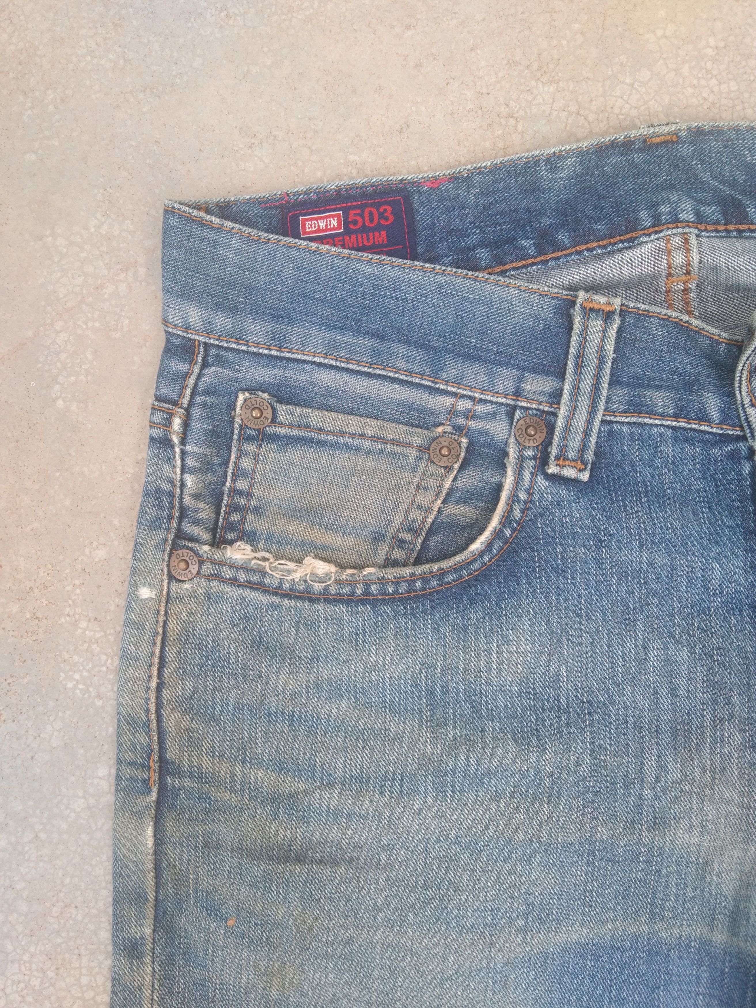 Japanese Brand Vintage Edwin Made In Japan Dirty Distressed Jeans 30x28 Size US 30 / EU 46 - 8 Thumbnail