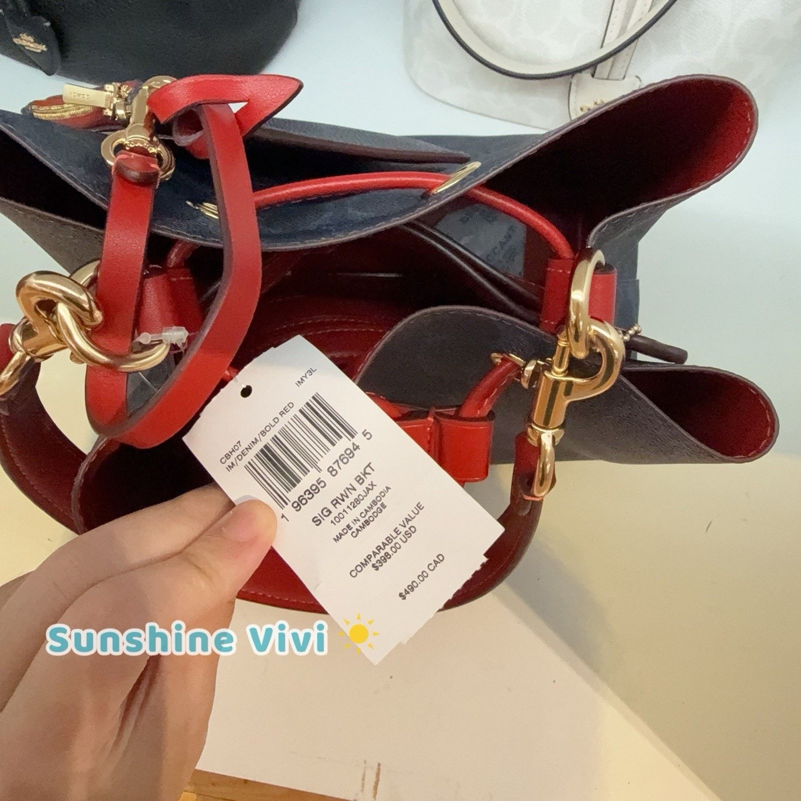 Coach NWT COACH Rowan Bucket Bag CBH07 Denim/Bold Red Crossbody Size ONE SIZE - 4 Thumbnail