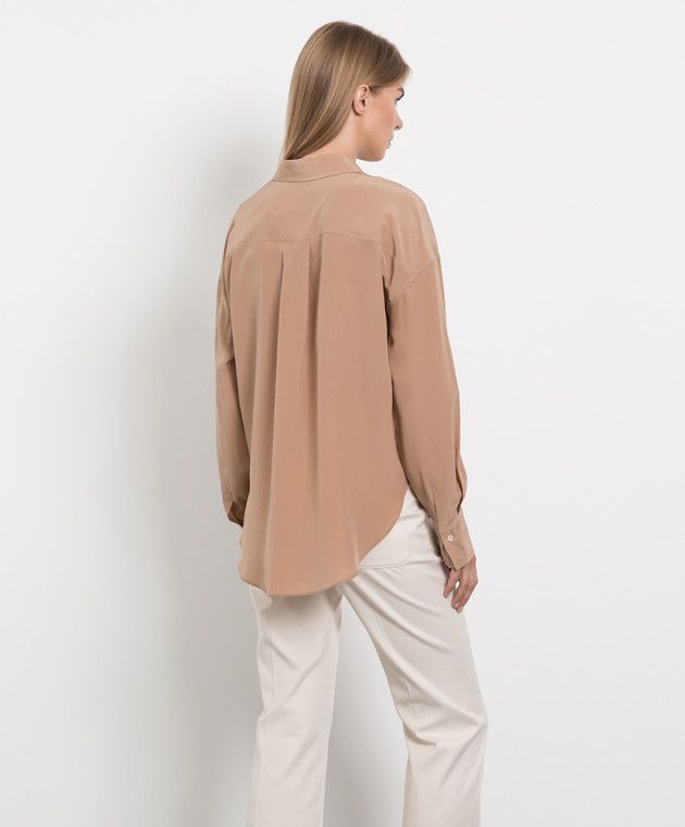 Brunello Cucinelli o1y0725 Silk Shirt in Light Brown Size XXL / US 16-18 / IT 52-54 - 4 Thumbnail
