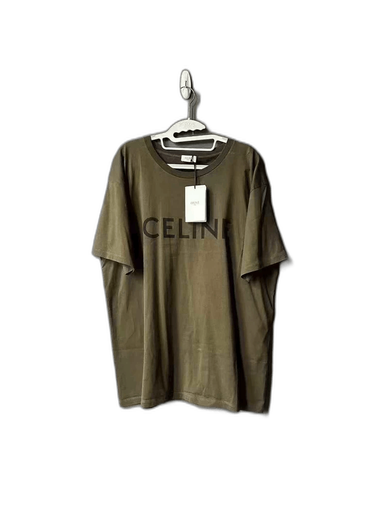 Celine Celine Olive Green Logo Short Sleeve TShirt Size L / US 10 / IT 46 - 1 Thumbnail