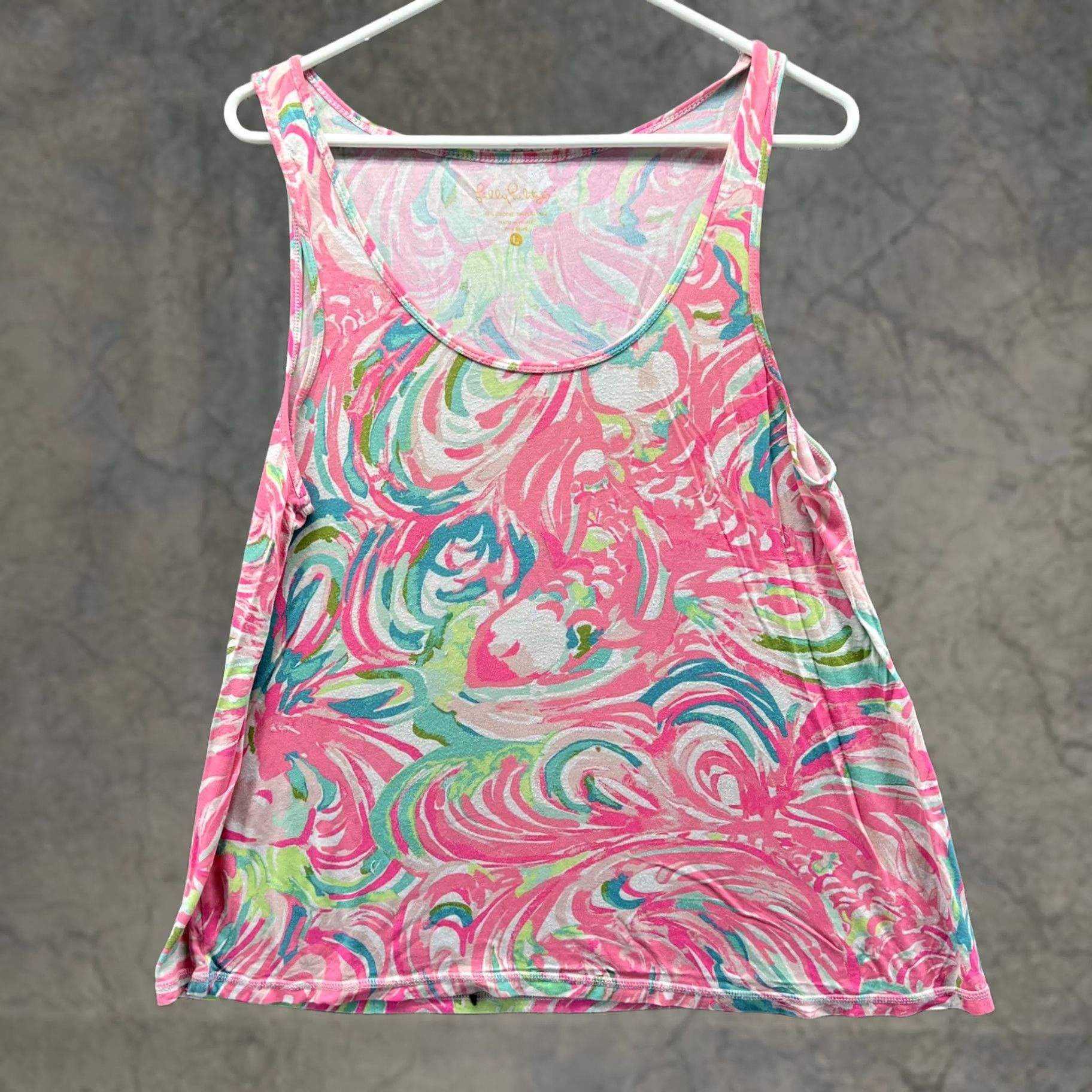 Lilly Pulitzer Lilly Pulitzer Tank Top Womens Large Pink Geometric Scoop Neck Jersey Print Size L / US 10 / IT 46 - 1 Thumbnail
