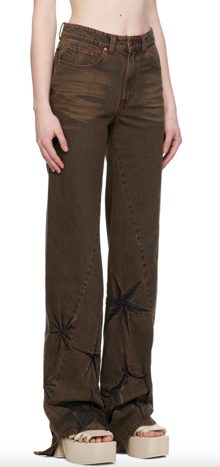 SSENSE Masha Popova RUNWAY Washed Brown Boyfriend Rust Jeans Size US 31 - 14 Thumbnail