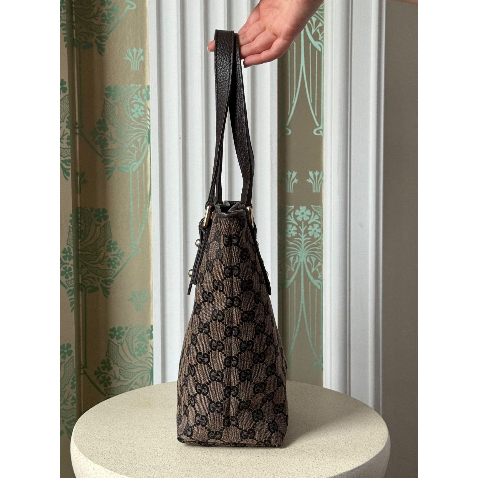 Gucci Gucci Monogram GG Jaquard Canvas Grey Brown Small Tote Hand Size ONE SIZE - 3 Thumbnail