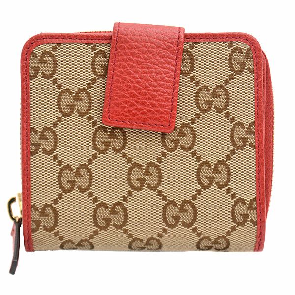 Gucci Gucci Gucci Compact Wallet GG Canvas Brown Red Canvas Short Wallet 346056 in Great Condition Size ONE SIZE - 1 Thumbnail