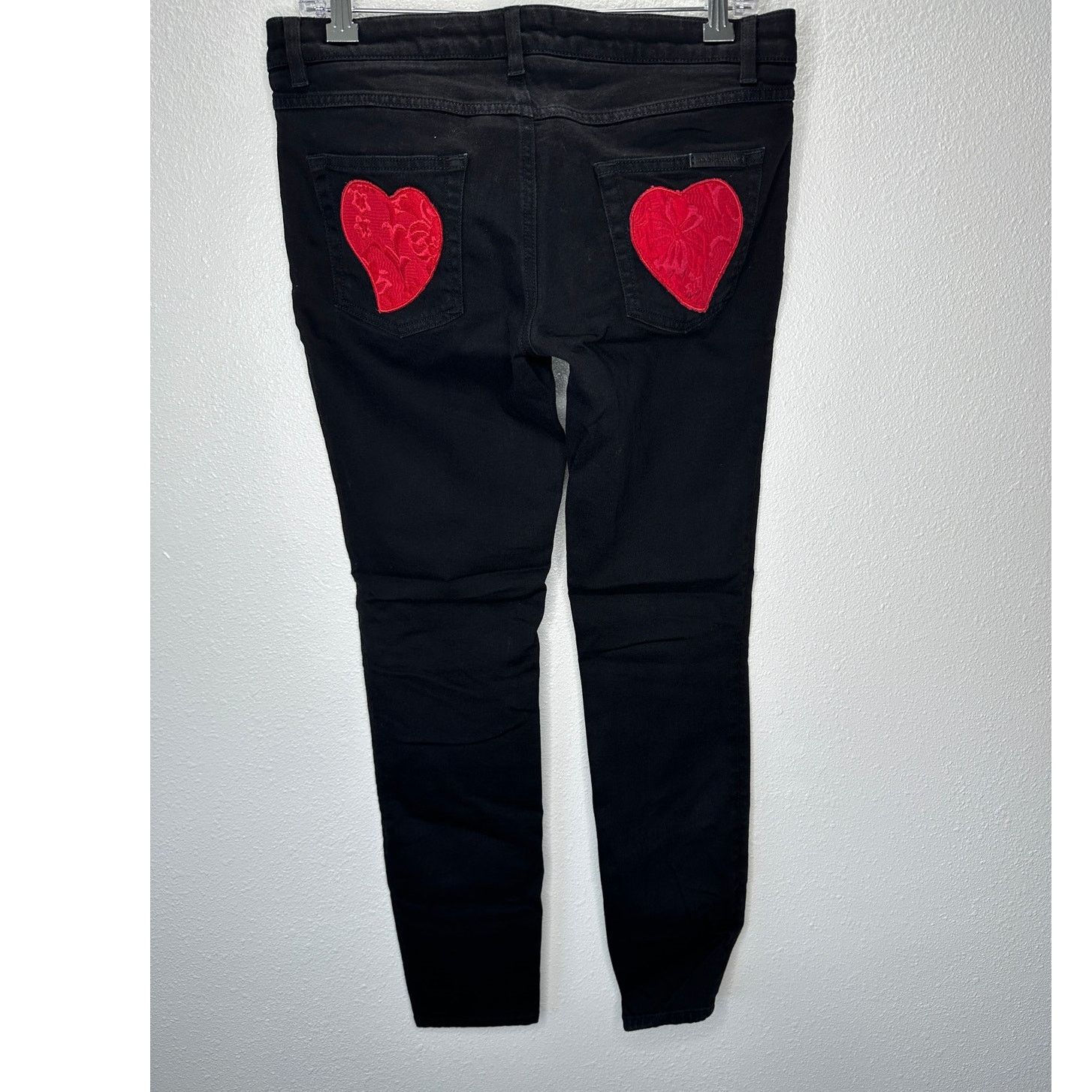 Dolce & Gabbana Dolce & Gabbana Black Jean Red Patch Hearts on Back 44 / L Size 32" / US 10 / IT 46 - 2 Thumbnail