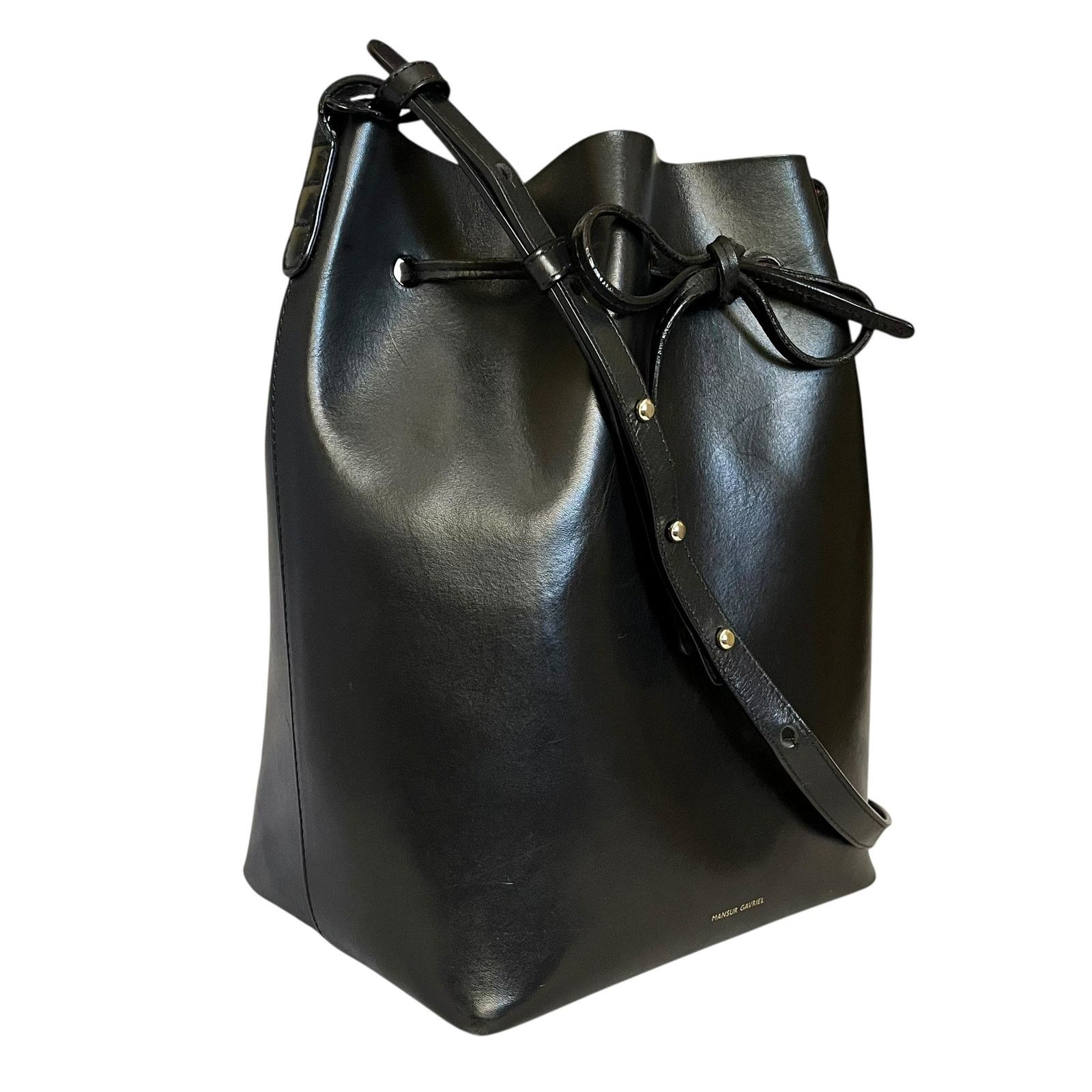 Mansur Gavriel Mansur Gavriel Black Red Leather Drawstring Bucket Bag Size ONE SIZE - 7 Thumbnail