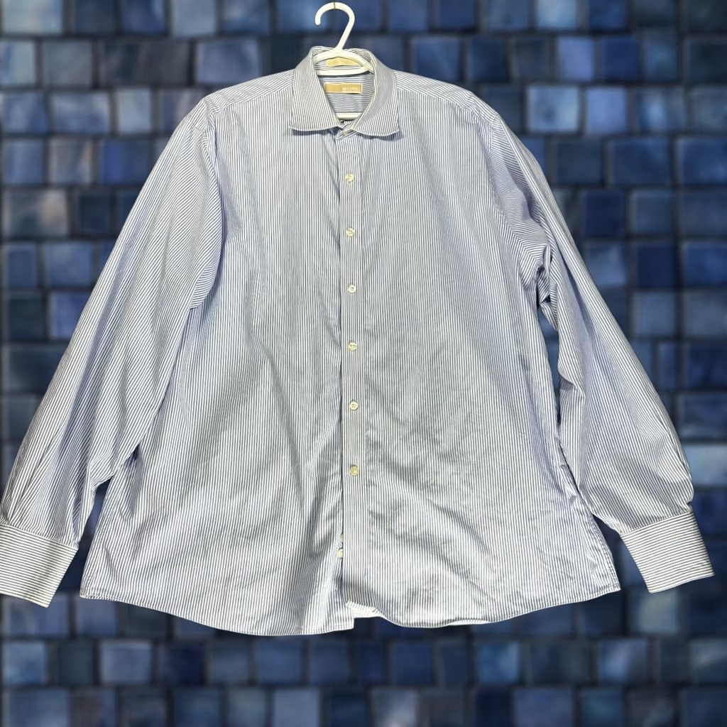 Michael Kors Michael Kors Mens XL Blue White Stripe Cotton Button Up Shirt Long Sleeve Size US XL / EU 56 / 4 - 1 Thumbnail