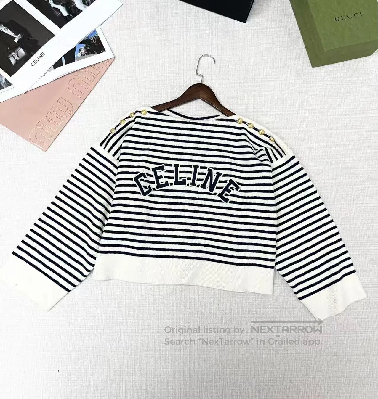 Celine Celine Black and White Striped Knit Sweater. Size L / US 10 / IT 46 - 1 Thumbnail