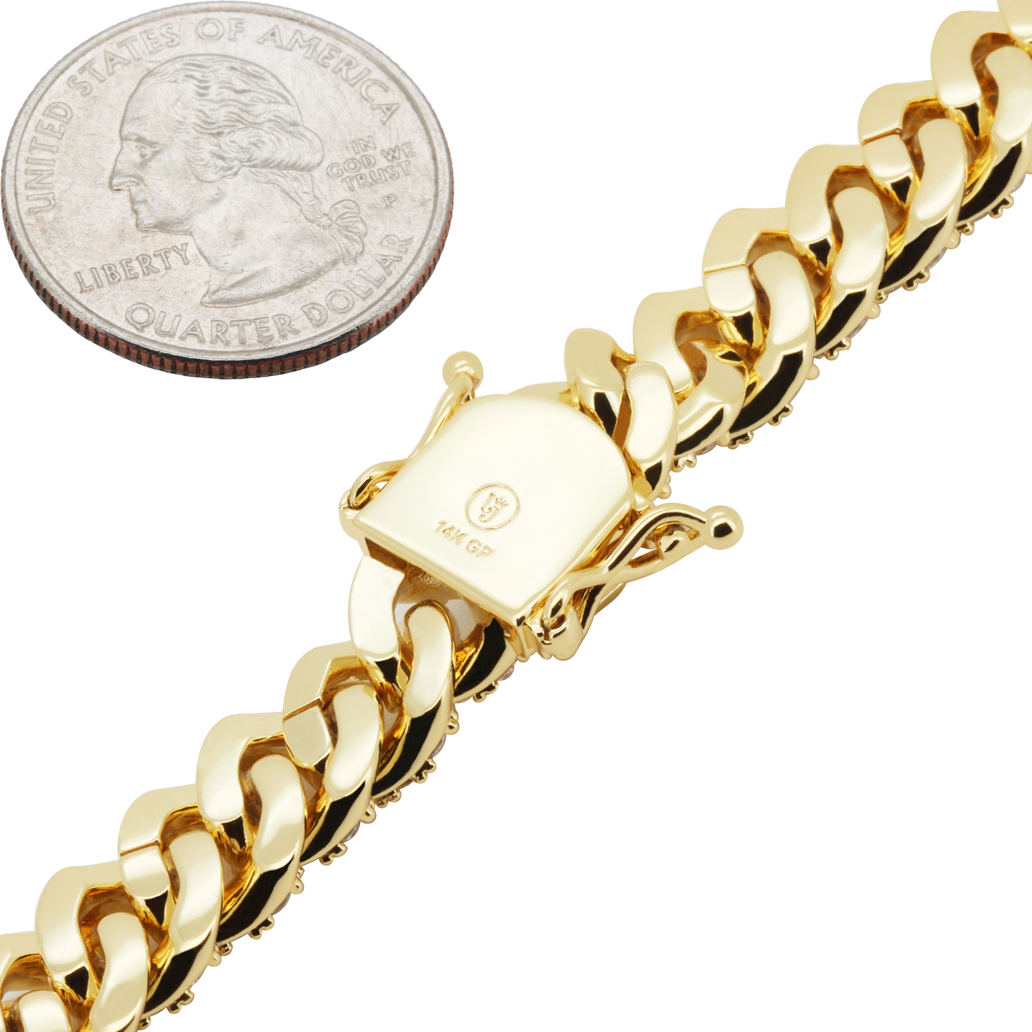 Other 14k Yellow Gold Plated AAA CZ 10mm Cuban Chain Necklace 24” Size ONE SIZE - 4 Thumbnail