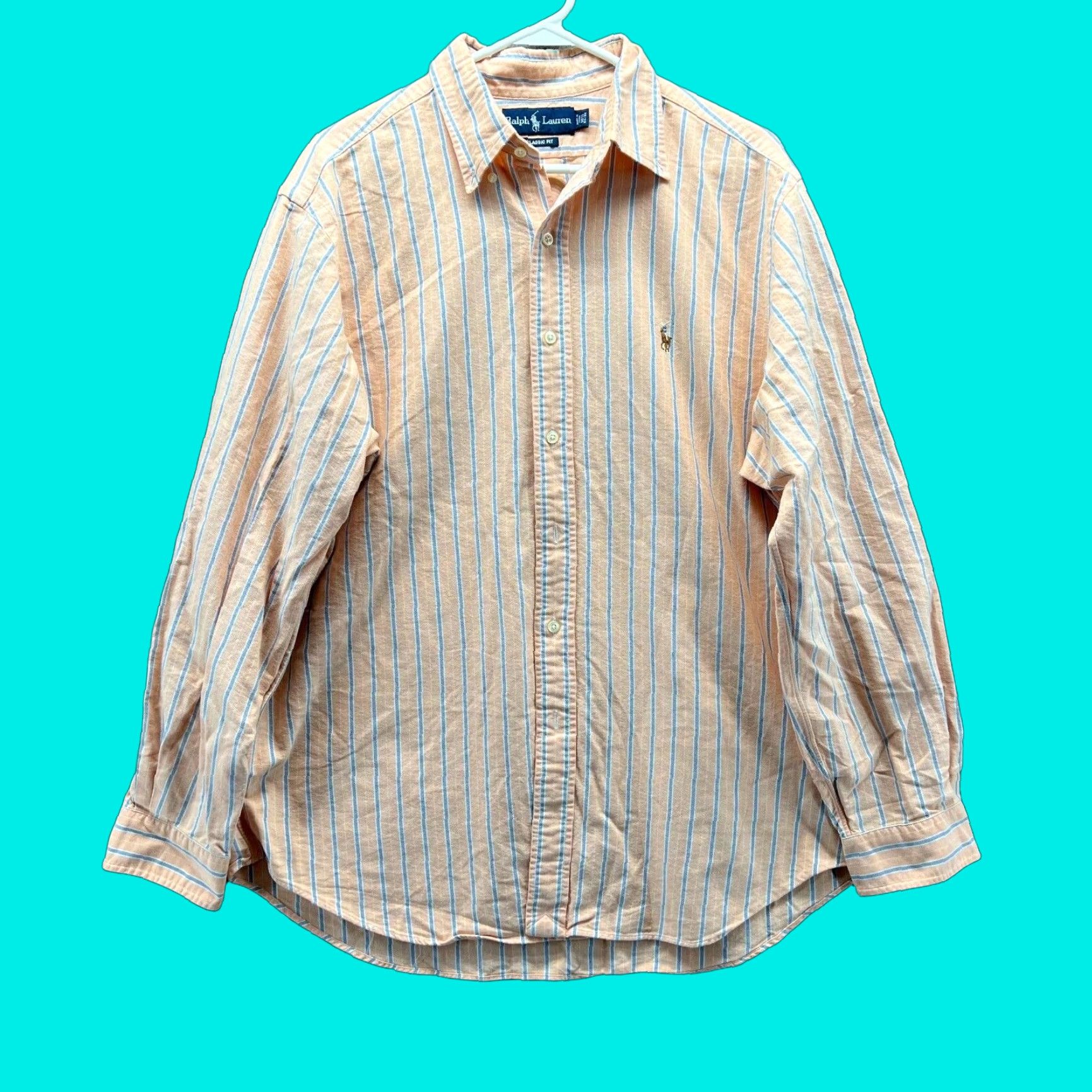 Polo Ralph Lauren VINTAGE Ralph Lauren Shirt Mens 16.5 34/35 Orange Button Down Stripes Oxford Shirt Size US XL / EU 56 / 4 - 1 Thumbnail