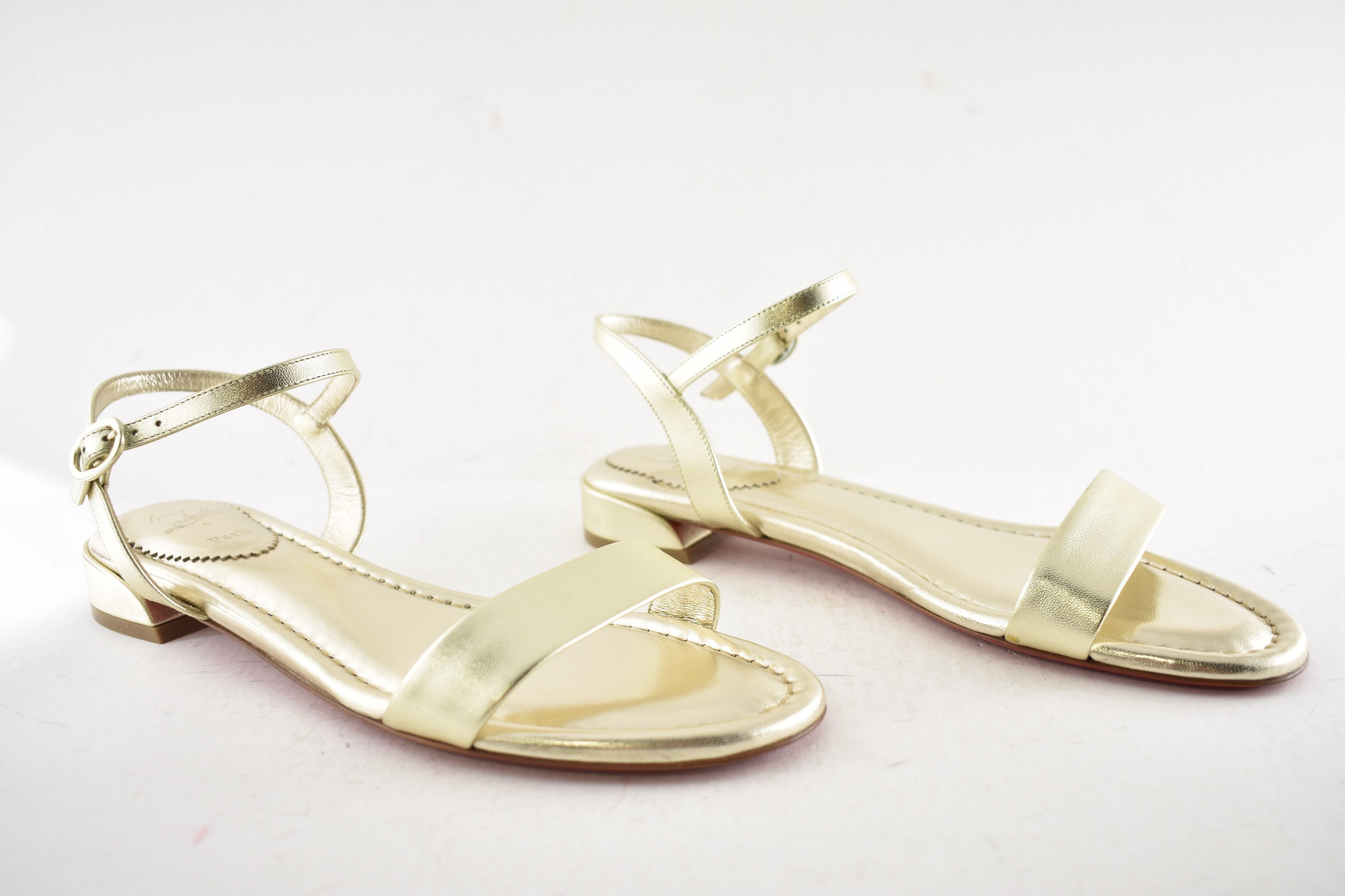 Christian Louboutin Sweet Jane Sandal Flat Platine Gold Leather Ankle Strap 41 Size US 11 / IT 41 - 4 Thumbnail
