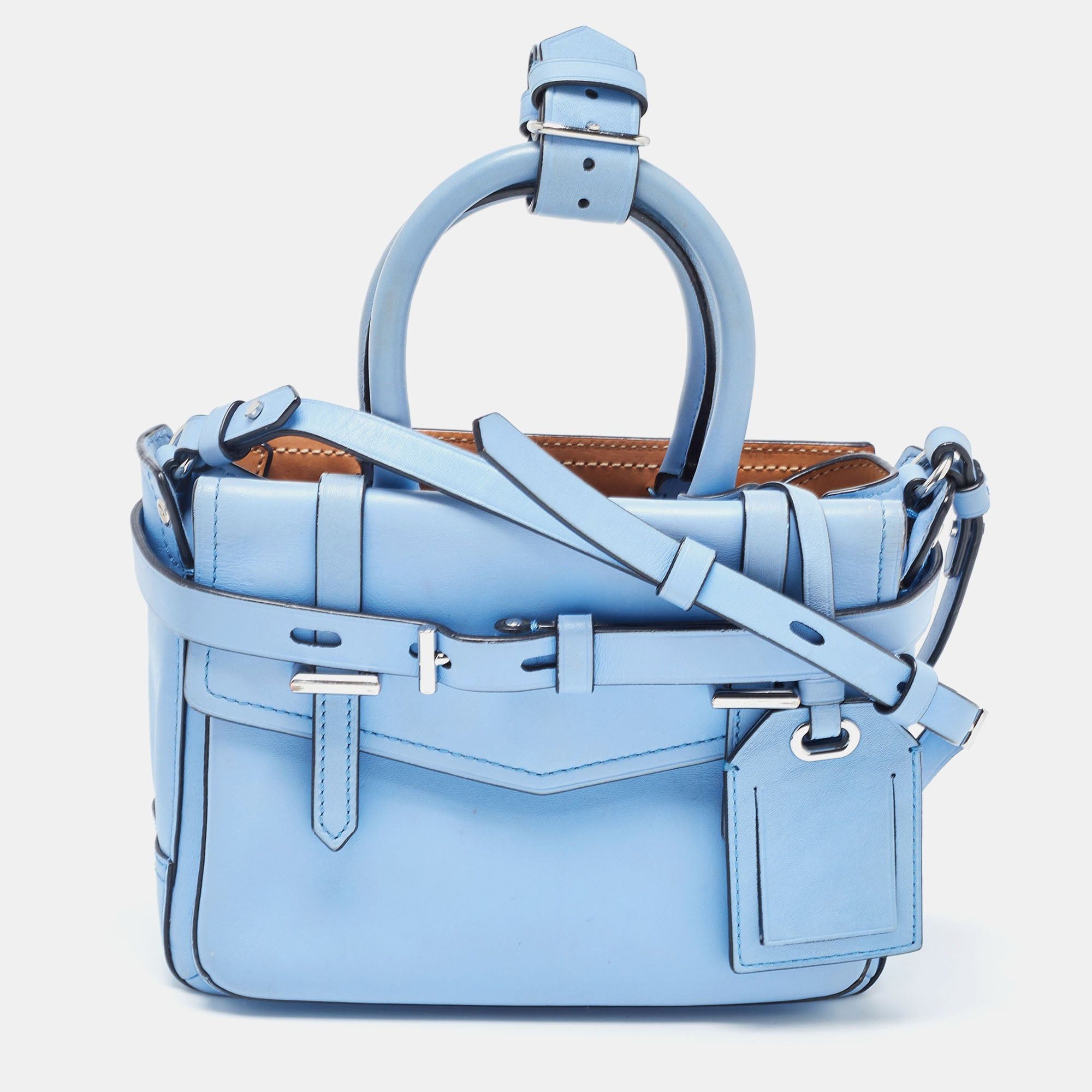 image of Reed Krakoff Blue Leather Micro Boxer Tote, Women's