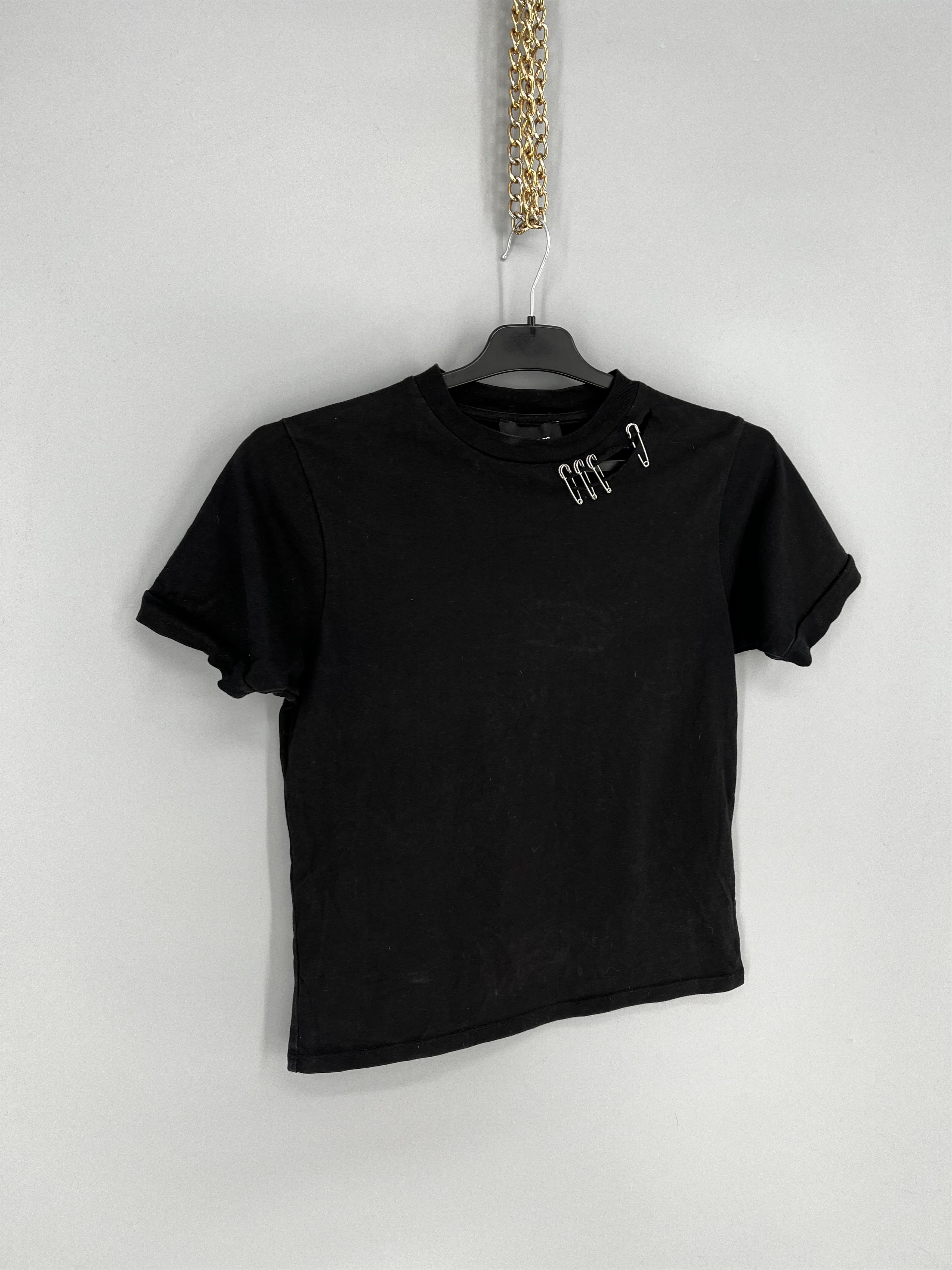 Vintage The Kooples Shirt Woman's Small Black Cotton Crew Neck Short Size S / US 4 / IT 40 - 2 Thumbnail