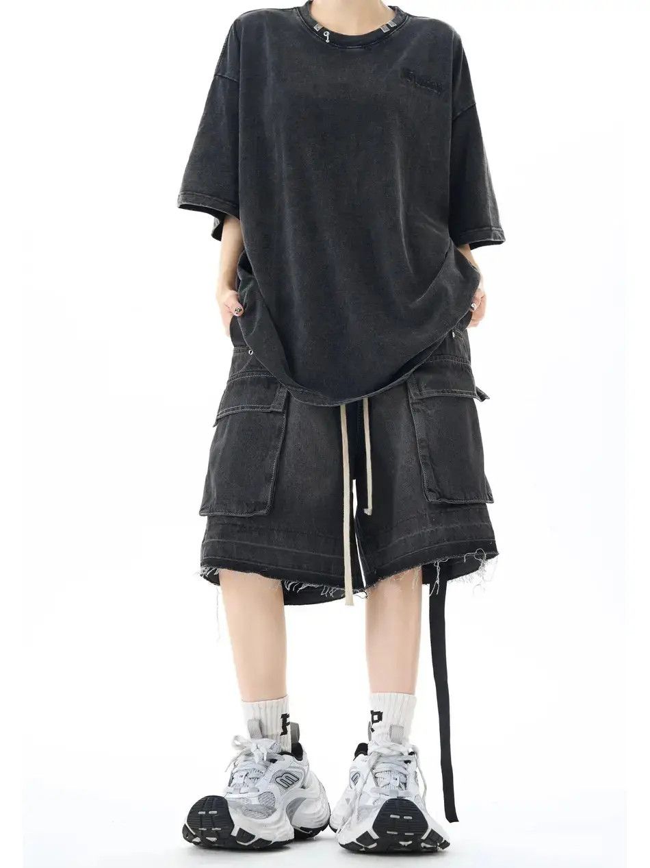 Japanese Brand × Jean Retro wide leg raw edge denim shorts Size US 32 / EU 48 - 3 Thumbnail