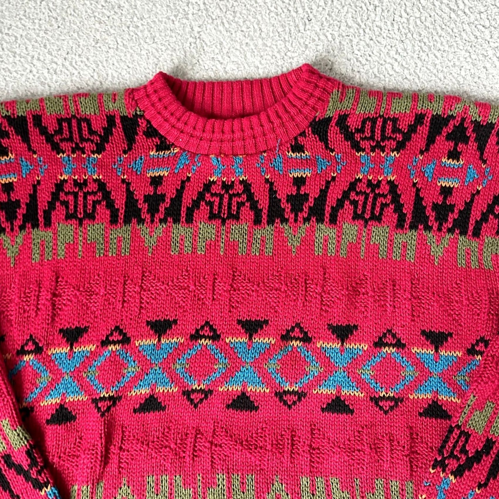 Vintage VINTAGE Lake Harmony Sweater Mens L Red Aztec 80s Crew Neck Knit Pullover Rowing Club Varsity Style Womens? Size US L / EU 52-54 / 3 - 2 Thumbnail