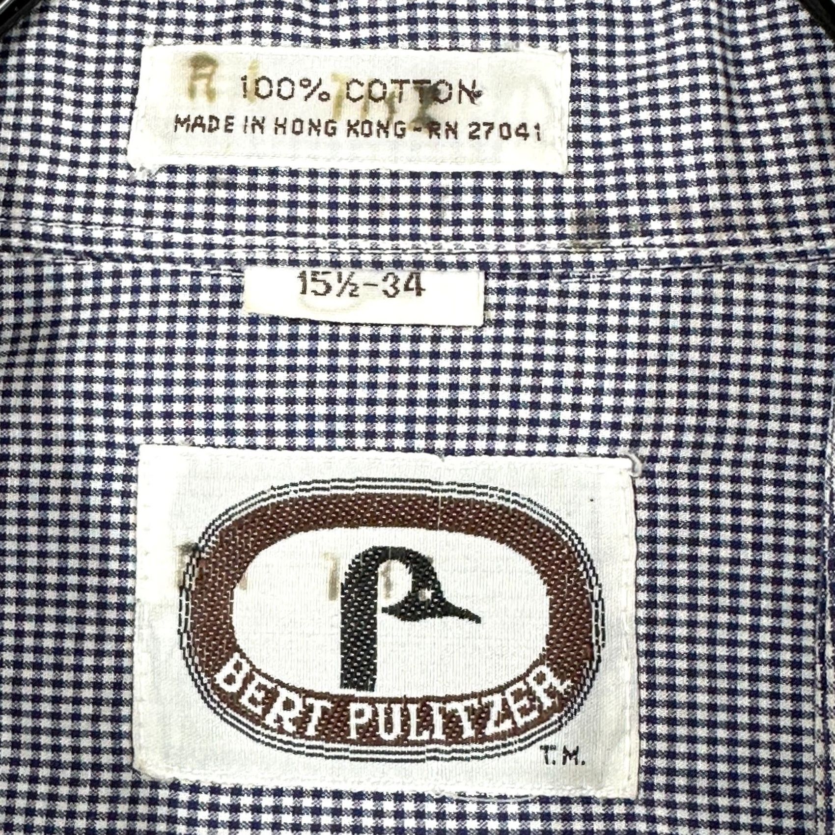 Vintage VINTAGE Bert Pulitzer Shirt Mens 15.5-34 Blue Gingham Button Long Sleeve Size 42R - 3 Thumbnail