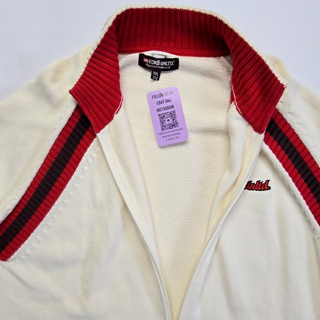 Ecko Unltd. Ecko Unltd Knit Sweater Red Stripe Full Zip Cream XXL Y2K Size US XXL / EU 58 / 5 - 8 Thumbnail
