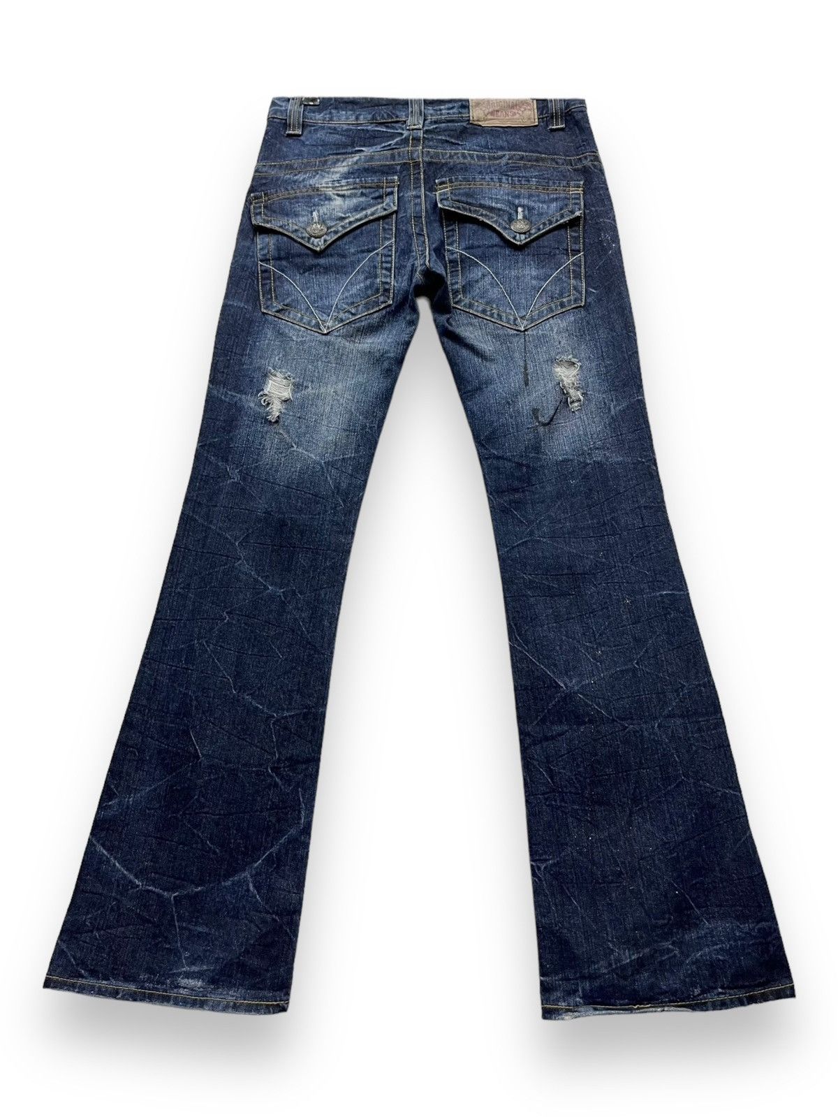 Skullcandy FLARE🔥 S&B Skull Embroidery Distressed Ripped Denim Pants Size US 31 - 4 Thumbnail
