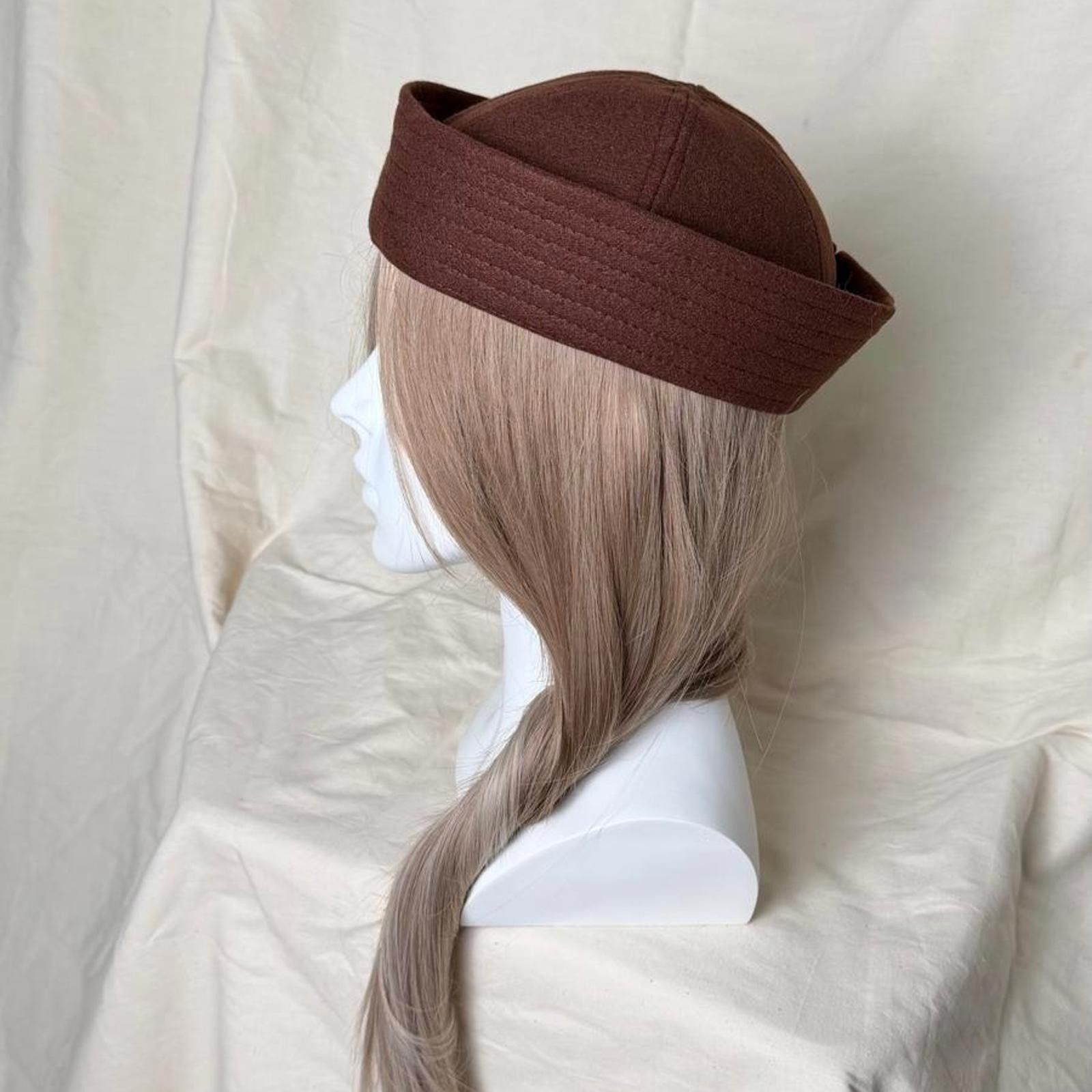 Japanese Brand Brown Wool Eyelet Beret Sailor Hat Y2K French Girl Size ONE SIZE - 4 Thumbnail
