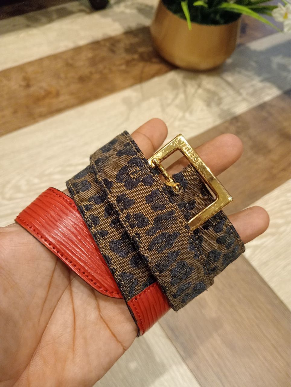 Fendi FENDI RED TEXTURED LEATHER & LEOPARD BELT Size ONE SIZE - 11 Thumbnail