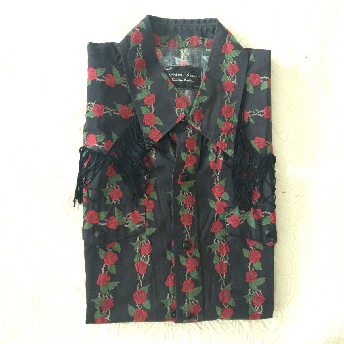 Number (N)ine N(N) Sleeveless, cowboy shirt with roses, fringe, 2 pockets Size US M / EU 48-50 / 2 - 3 Thumbnail
