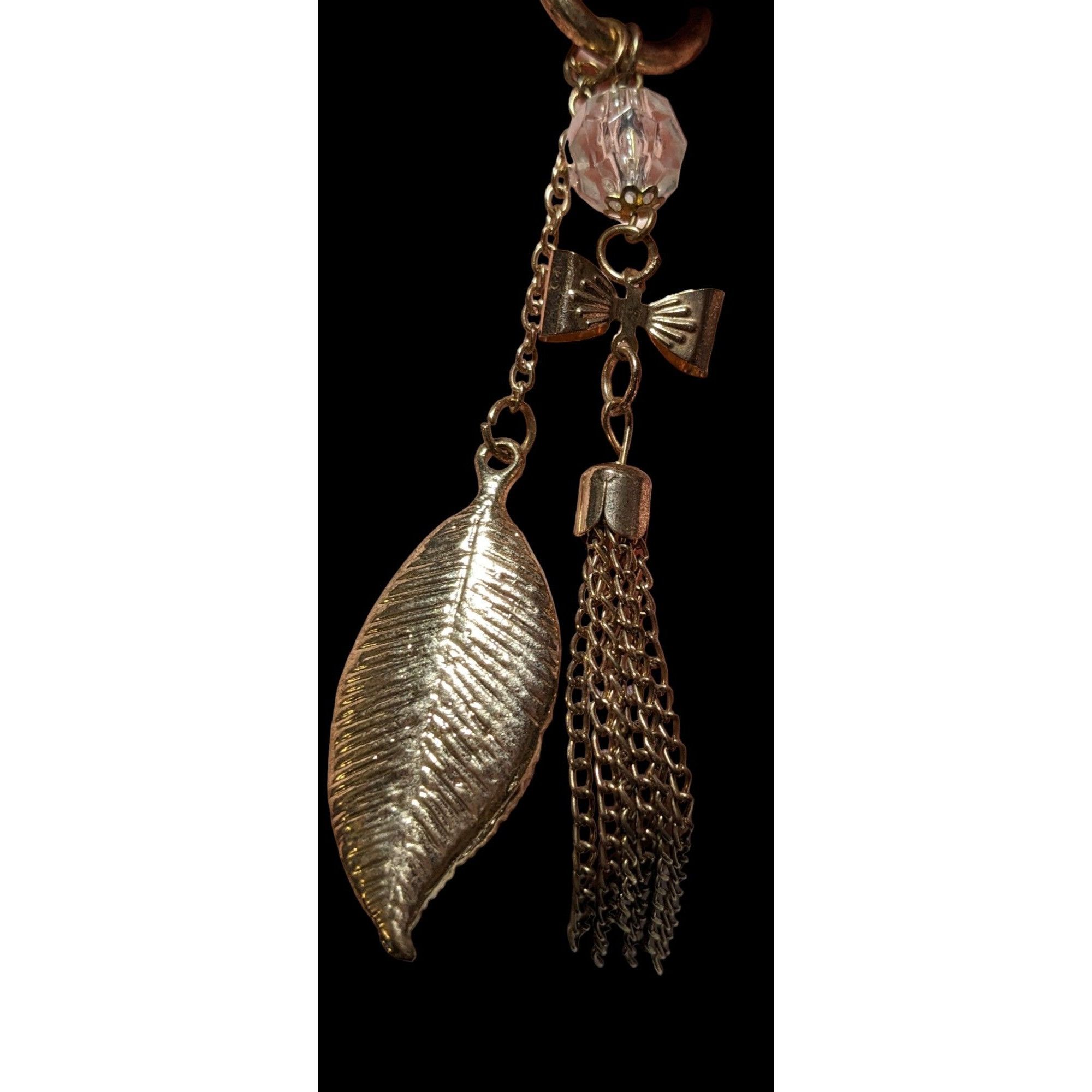 Other Gold Coquette Bow And Leaf Tassel Necklace Size ONE SIZE - 3 Thumbnail