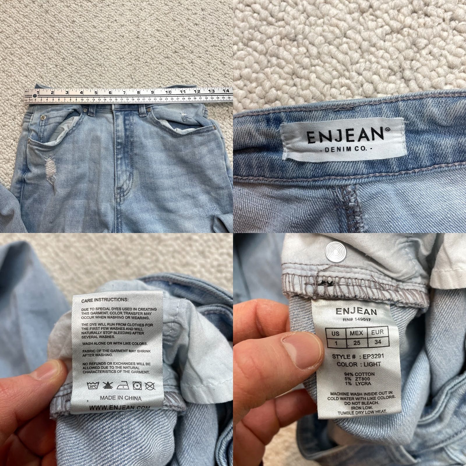 Denime Enjean Jeans Juniors Skinny Distressed Ripped Denim Light Wash 24x25 1 Teen Blue Jeans Girls Boys Size 42" / US 20 - 8 Thumbnail