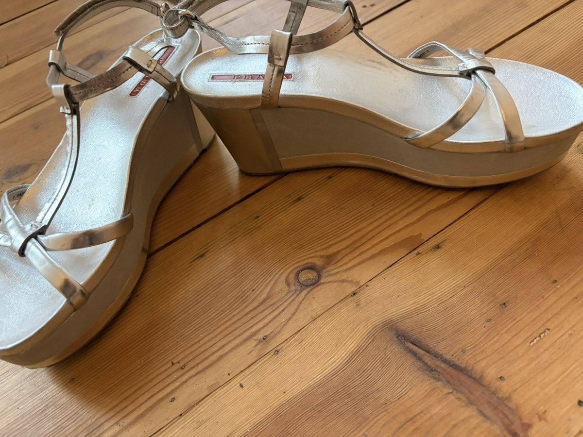Prada Iconic Prada silver platform sandal Size US 7 / IT 37 - 4 Thumbnail