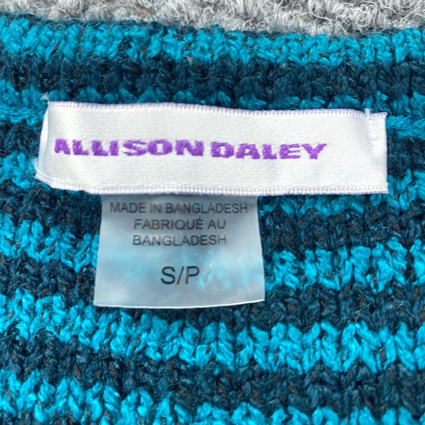 Vintage Allison Daley Sweater Cardigan Womens Small Teal Gray Striped Knit Button Front Size S / US 4 / IT 40 - 3 Thumbnail