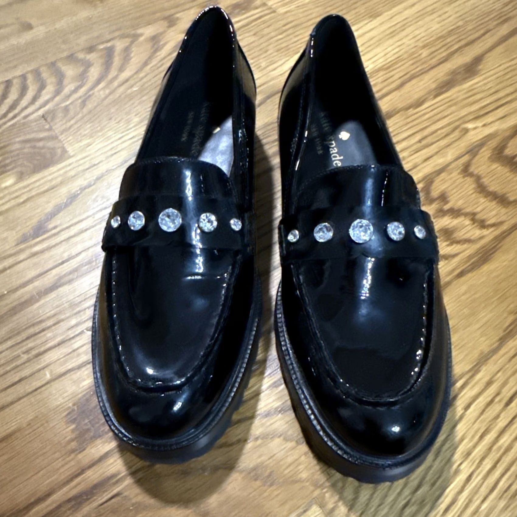 Vintage kate spade new york Posh Rhinestone Lug Loafers Sz 7.5 Leather Flat Slip On Black M Women Preppy Timeless Office Vintage: No Size US 8 / IT 38 - 2 Thumbnail