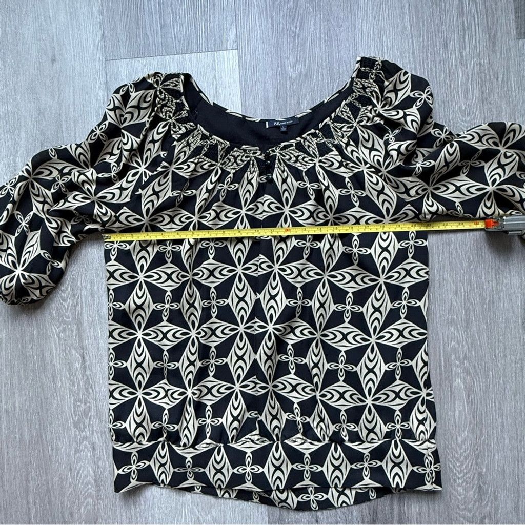 Anne Klein Anne Klein Silk Black and Cream Graphic Blouse Size L / US 10 / IT 46 - 3 Thumbnail