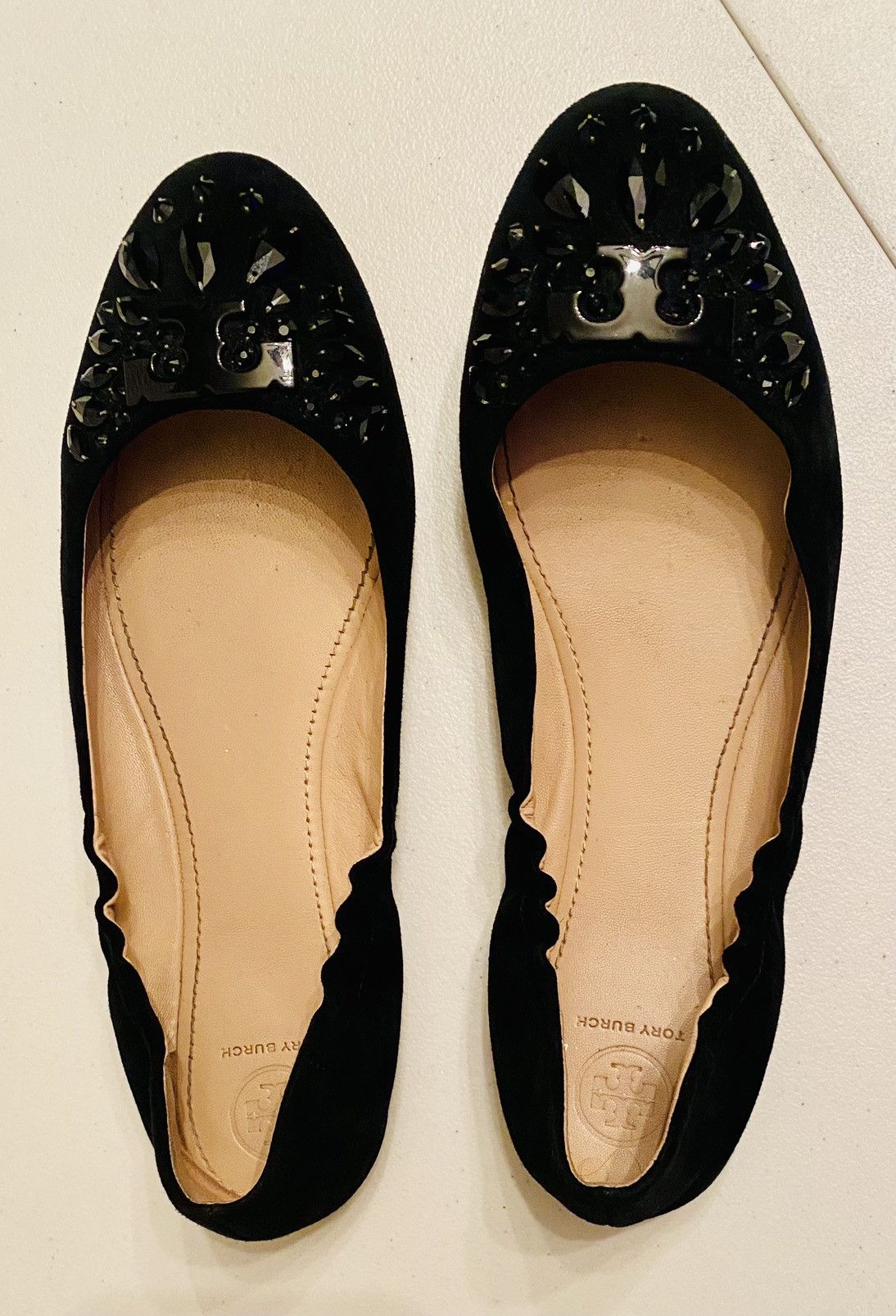 Tory Burch Tory Burch Suede Black Crystal Logo Vamp Delphine Ballet 9.5 Size US 9.5 / IT 39.5 - 8 Thumbnail