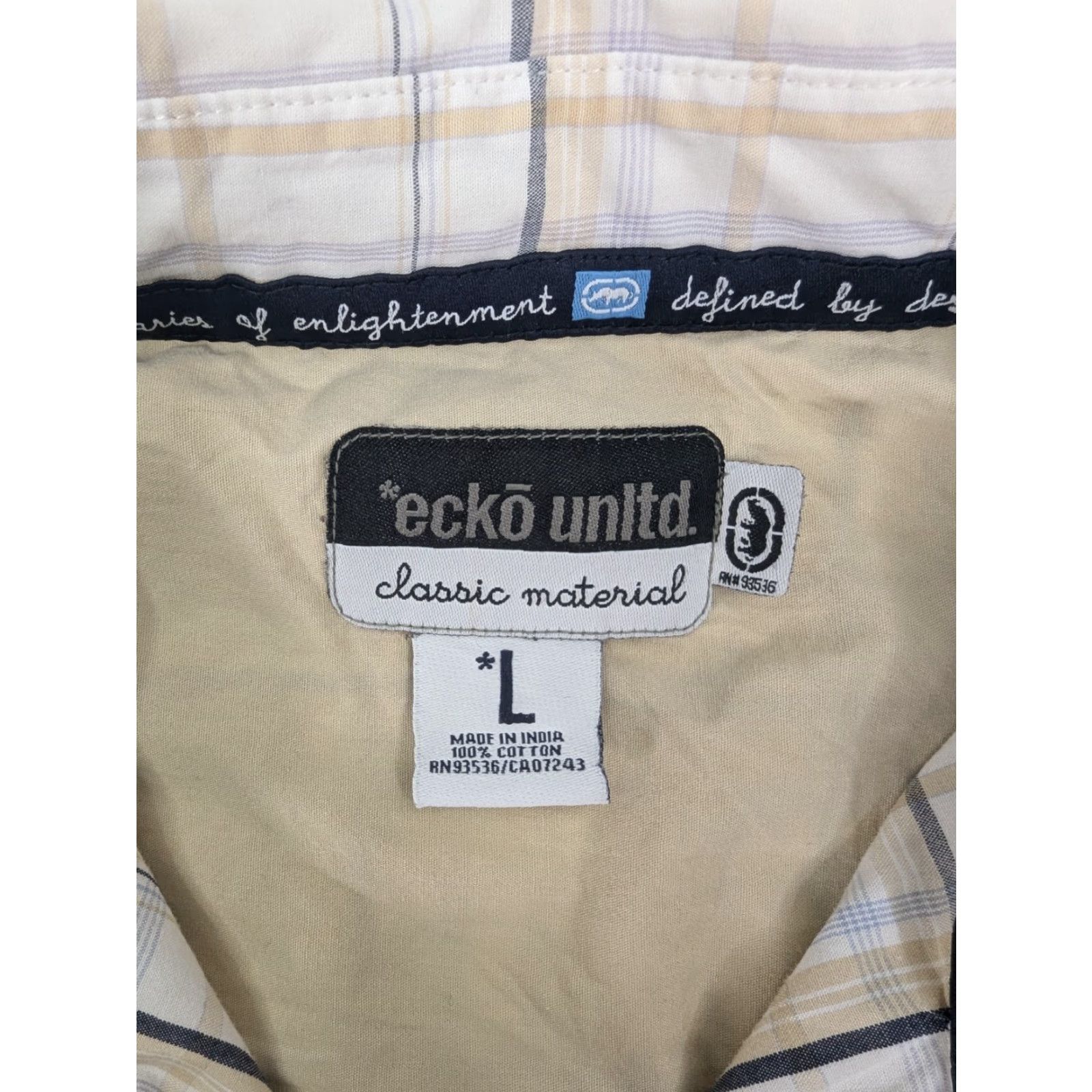 Ecko Unltd. VINTAGE Ecko Unltd Beige White Plaid Long Sleeve Button Front Cotton Shirt Men's L Size US L / EU 52-54 / 3 - 7 Thumbnail