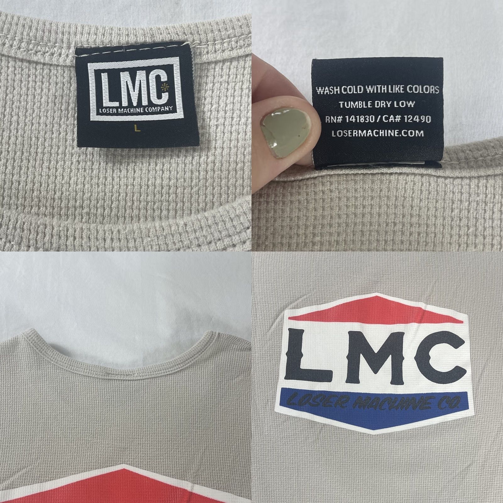 CO L Loser Machine L Thermal Shirt Long Sleeve Mens T-Shirt Beige Cotton Thermal LMC 80s Motorcycle Racing Henley Size US L / EU 52-54 / 3 - 9 Thumbnail
