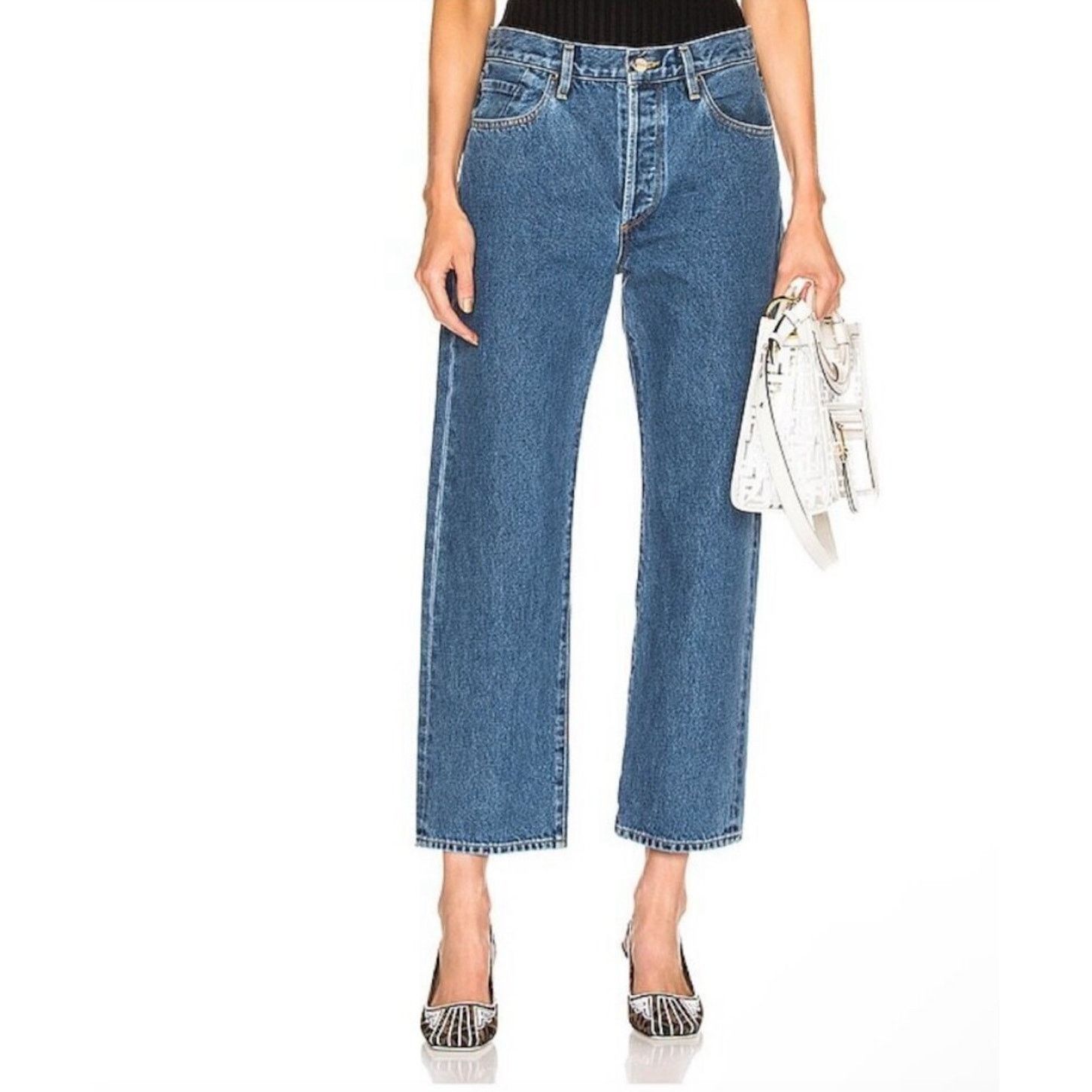 GOLDSIGN Goldsign Med Lt Wash Straight Leg Button Fly Denim Jeans 31 Size 31" - 4 Thumbnail