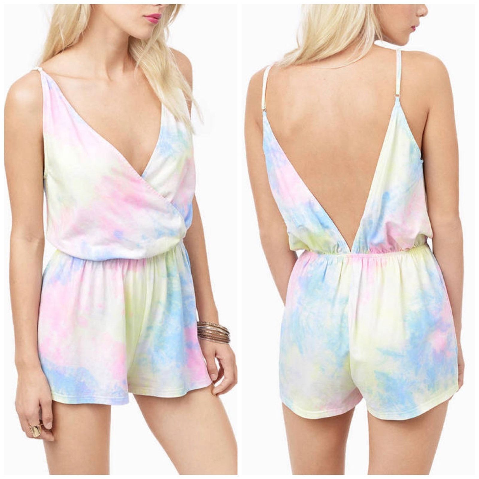 Other TOBI Chill With Me Pink Tie Dye Romper Medium Pastel Rainbow Size 30" / US 8 / IT 44 - 2 Thumbnail