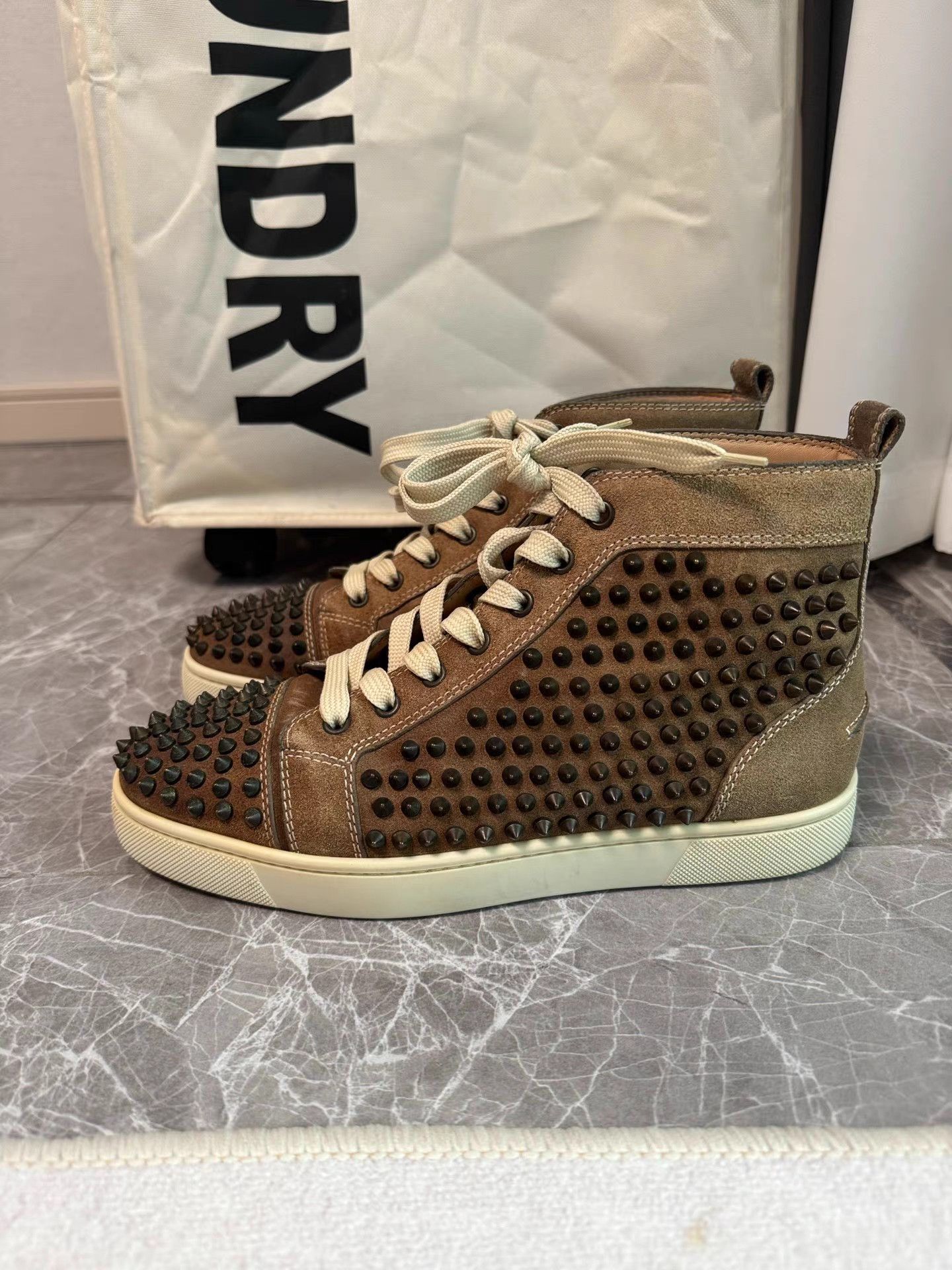 Christian Louboutin Christian Louboutin Spiked Suede Sneakers with Red Sole K6 Size US 7 / EU 40 - 1 Thumbnail