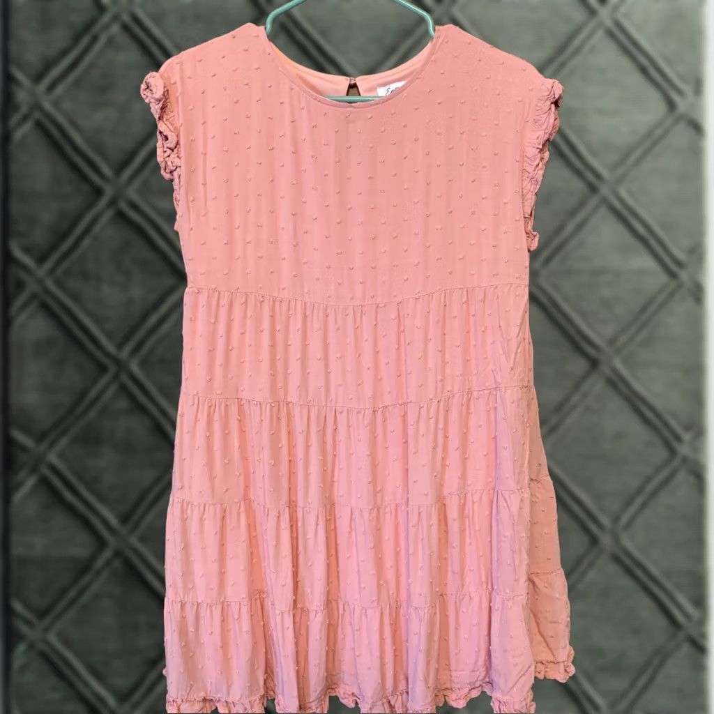 Vintage Emory Park Dress Shift XXS Pink Short Sleeve Lined Round Neck Ruffle Textured 664 Women Size XXS / US 00 / IT 34 - 1 Thumbnail