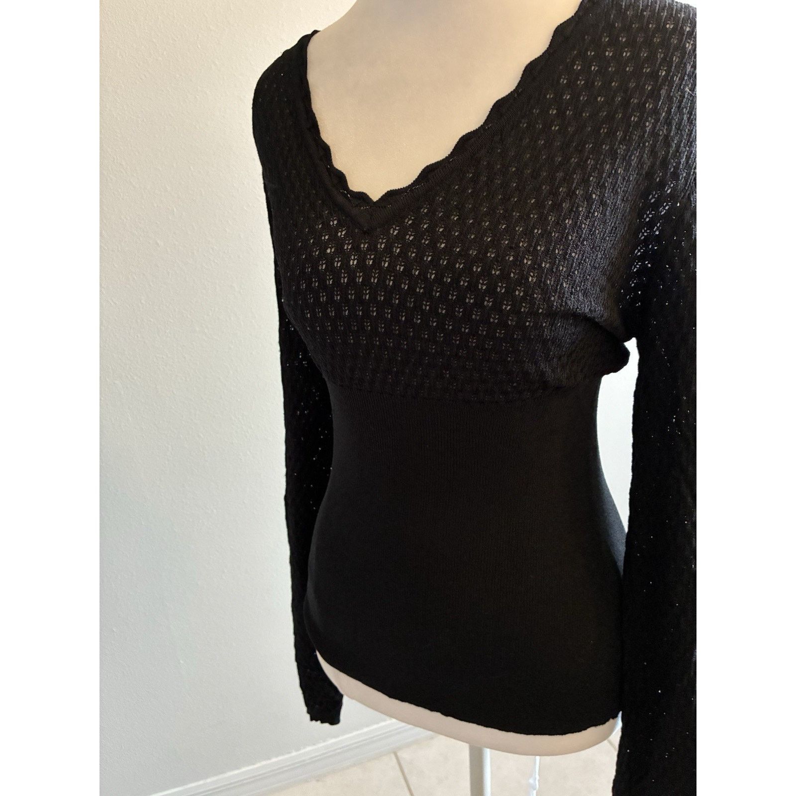 Other Cache VTG Pointelle Mesh Ribbed Knit Top L Crochet Bodycon Size L / US 10 / IT 46 - 6 Thumbnail