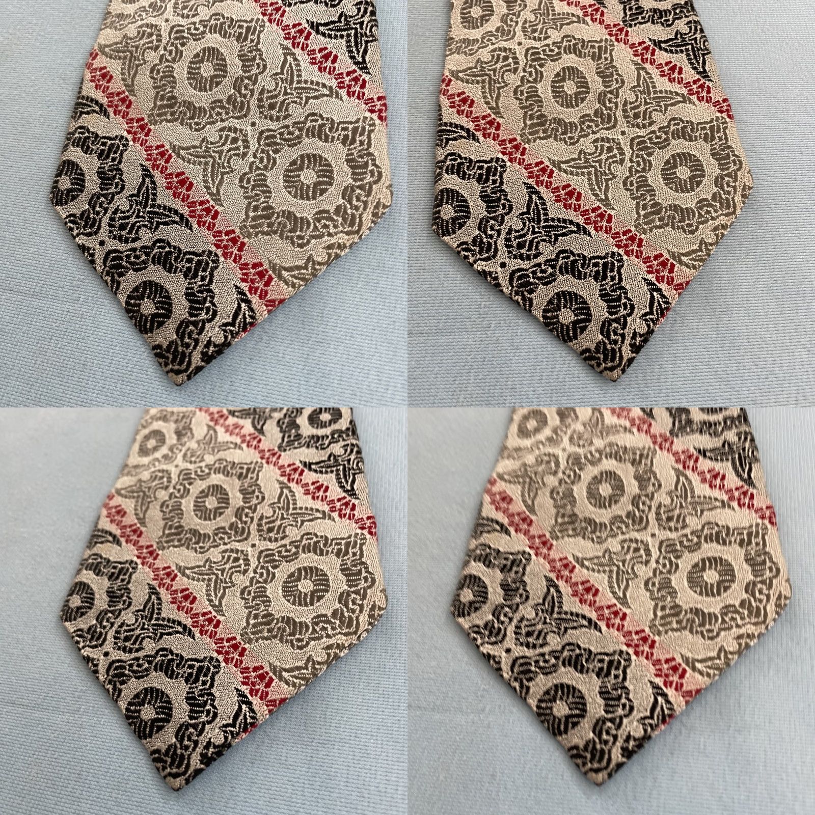 MCM vtg 70s Tie Woven Optical MCM Deco Silver Black Red Repp Stripe Jacquard 3.5x56 Capsule Necktie Mens Vintage Gift Size ONE SIZE - 8 Thumbnail