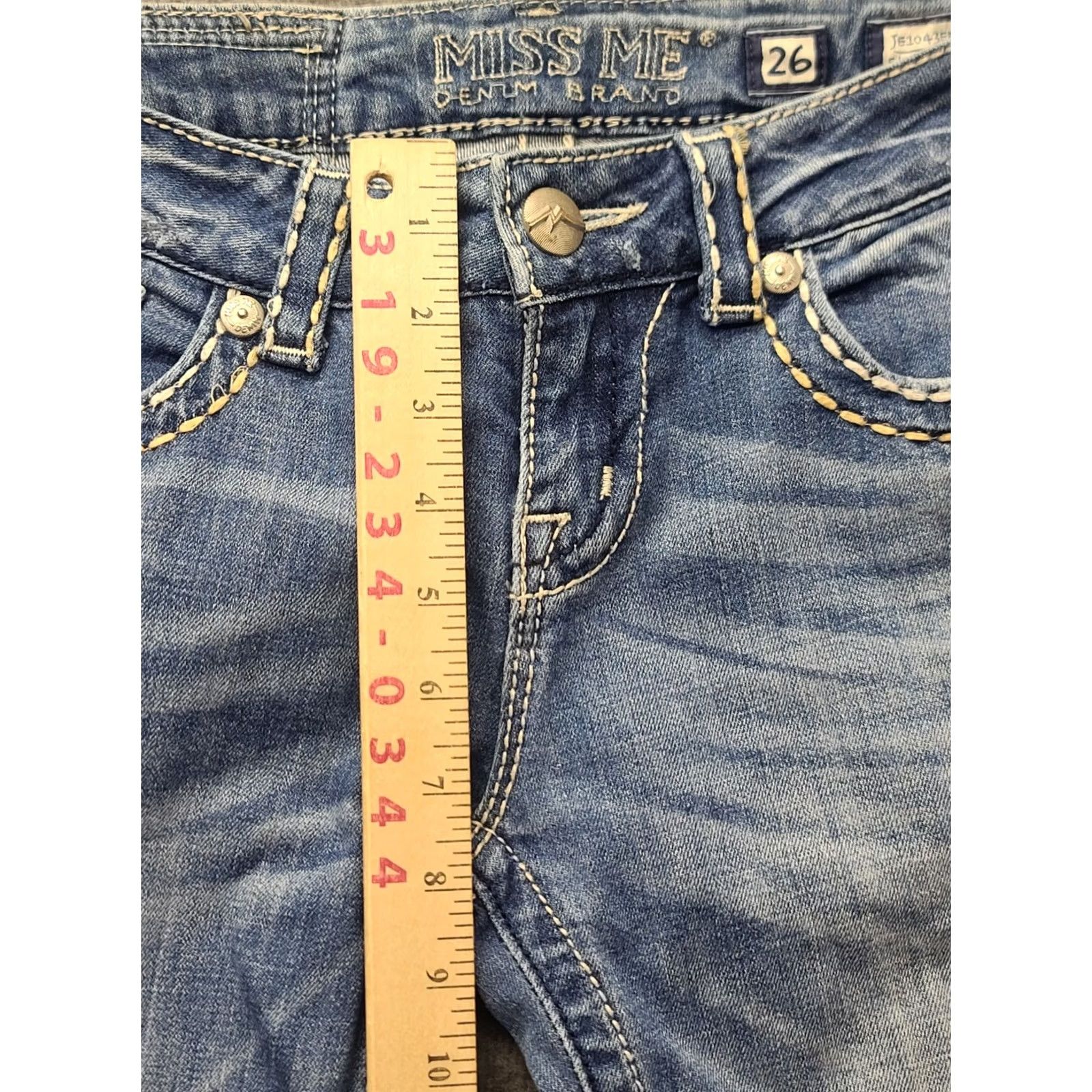 Miss Me Miss Me Jeans Womens Regular Fit Bootcut 26x28 Mid Rise Distressed Velvety Blue Denim Stretch Size 26" / US 2 / IT 38 - 5 Thumbnail
