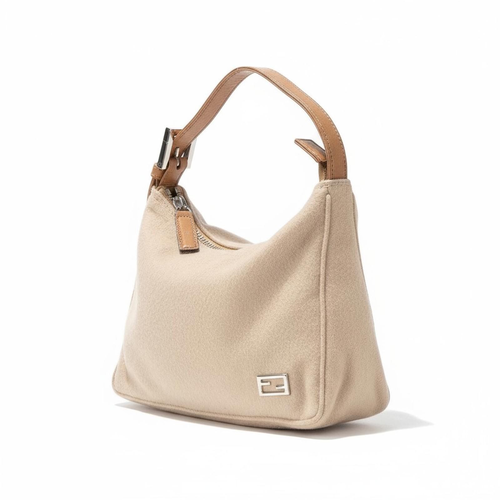Fendi Fendi - Women's Beige Shoulder Bag with Leather Strap Size ONE SIZE - 1 Thumbnail